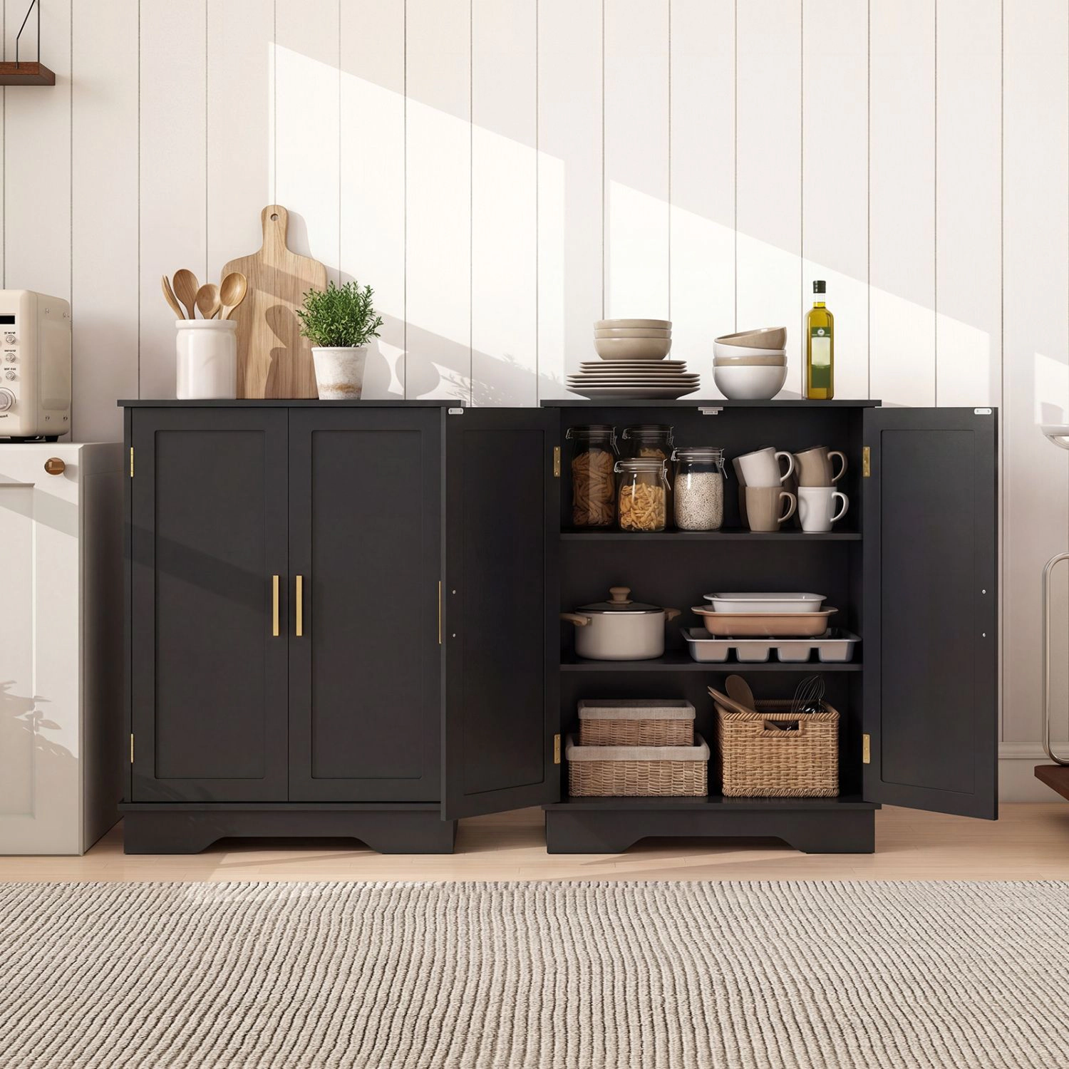 SlickBlue Black Compact Floor Cabinet for Bathroom Kitchen and Living Spaces