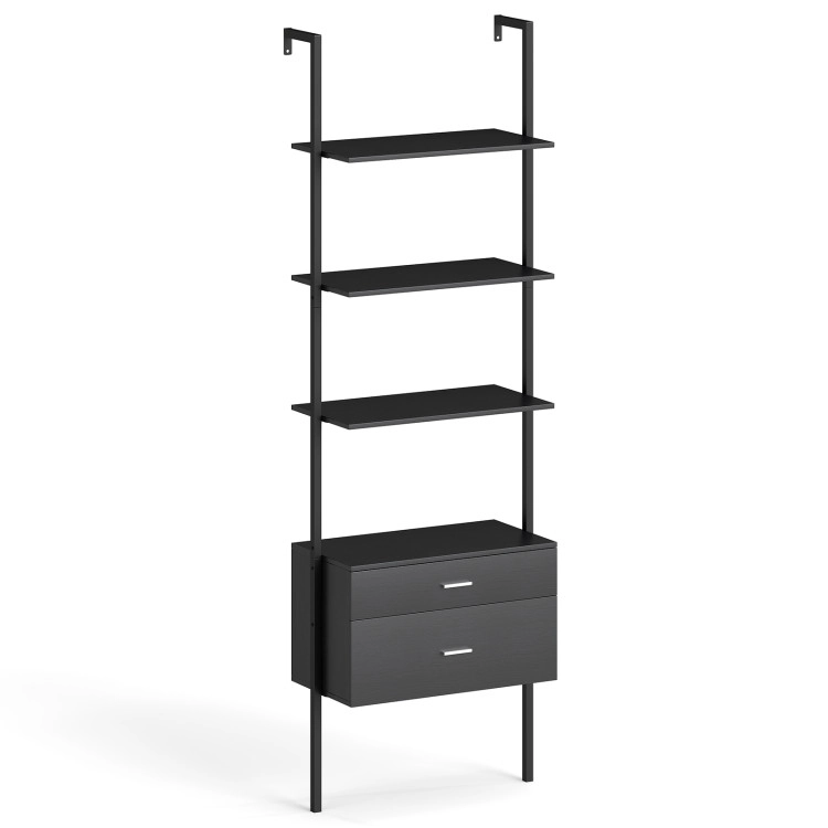 Hivvago 6-Tier Ladder Bookcase with 2 Drawers and Metal Frame