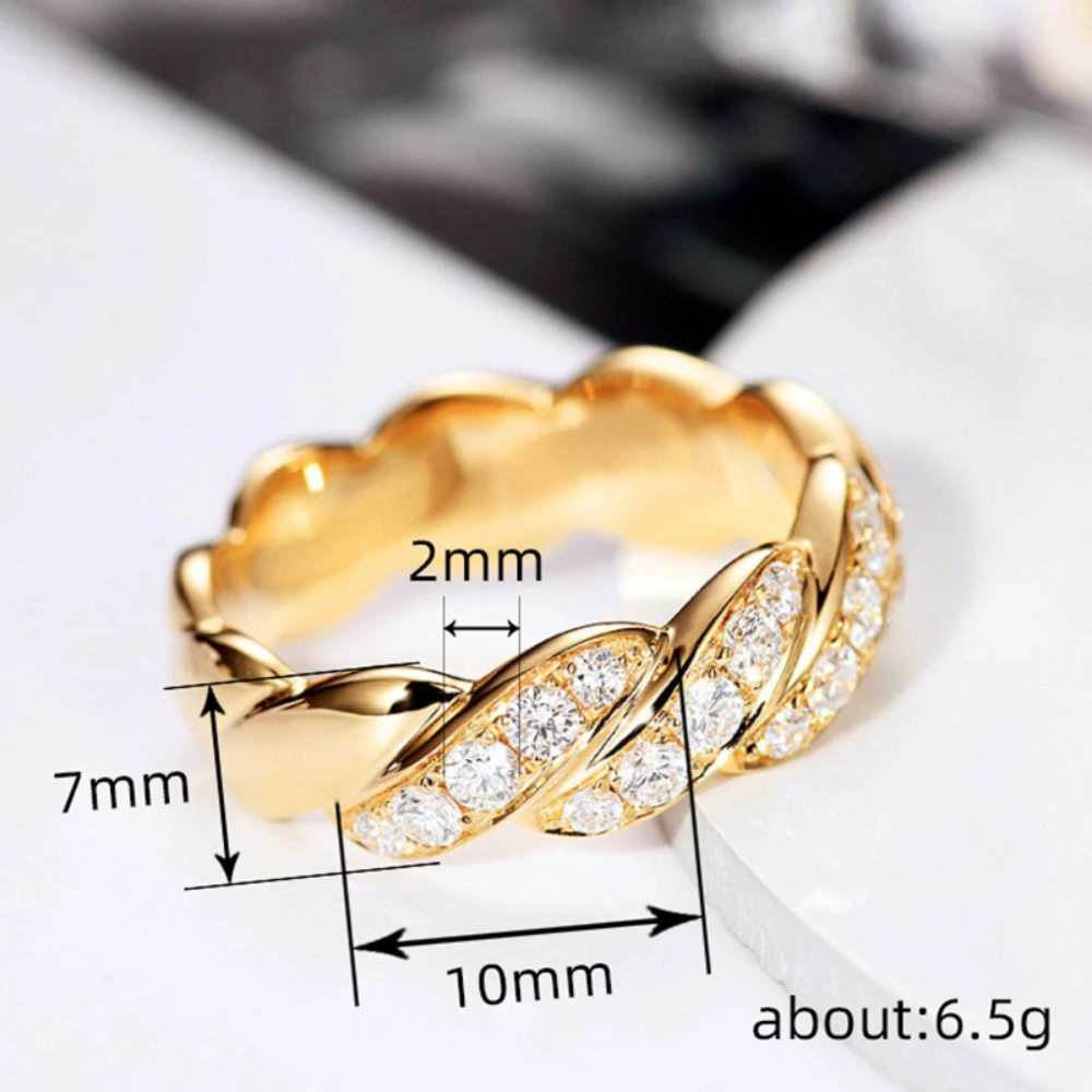 Twist Braided Pave Cubic Zirconia Eternity Band Ring Gold‑Tone Wedding Ring for Women