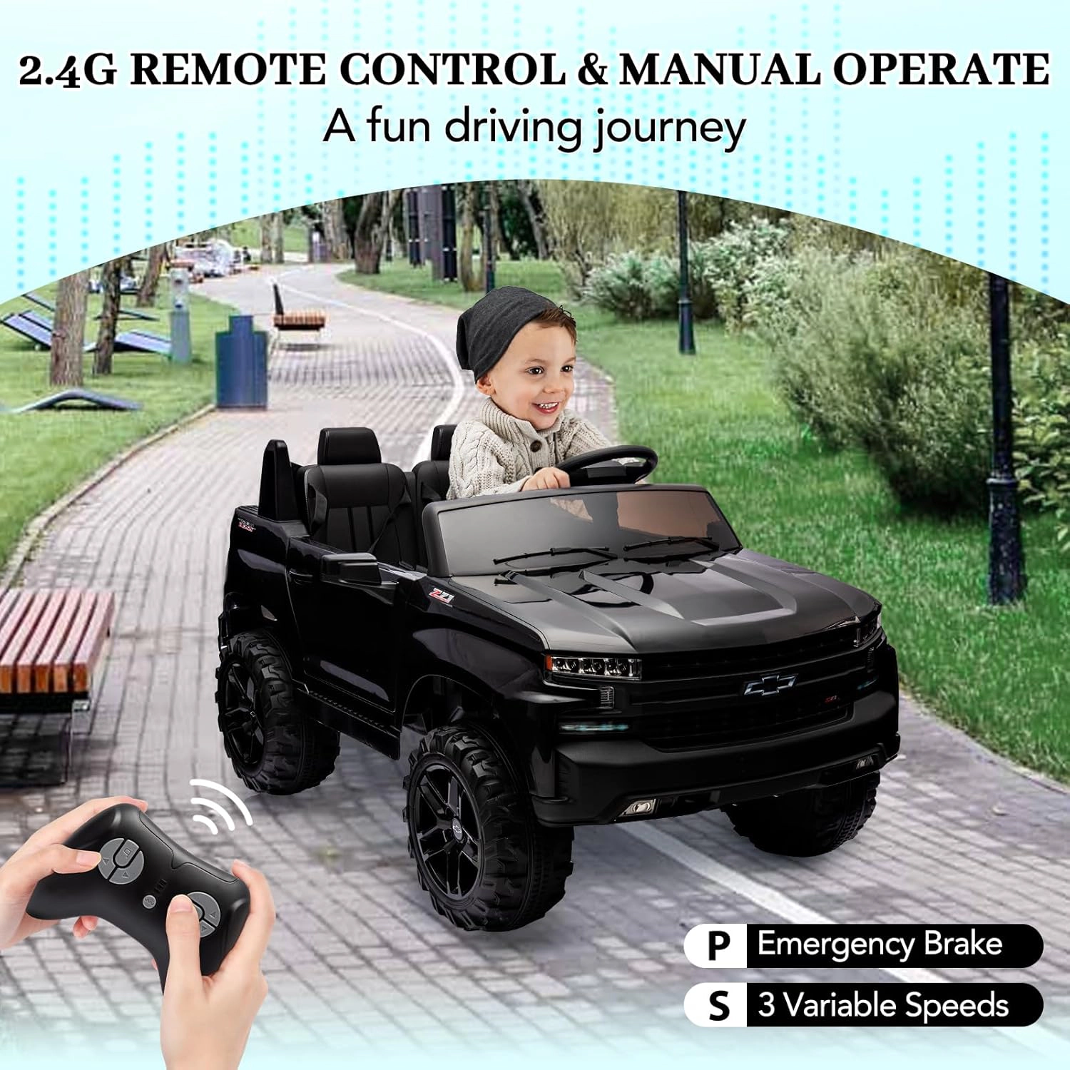 24V Licensed Chevrolet Silverado 2-Seater Kids Ride On Truck, Electric Car w/Remote, 90W Motors, LED Lights, Suspension