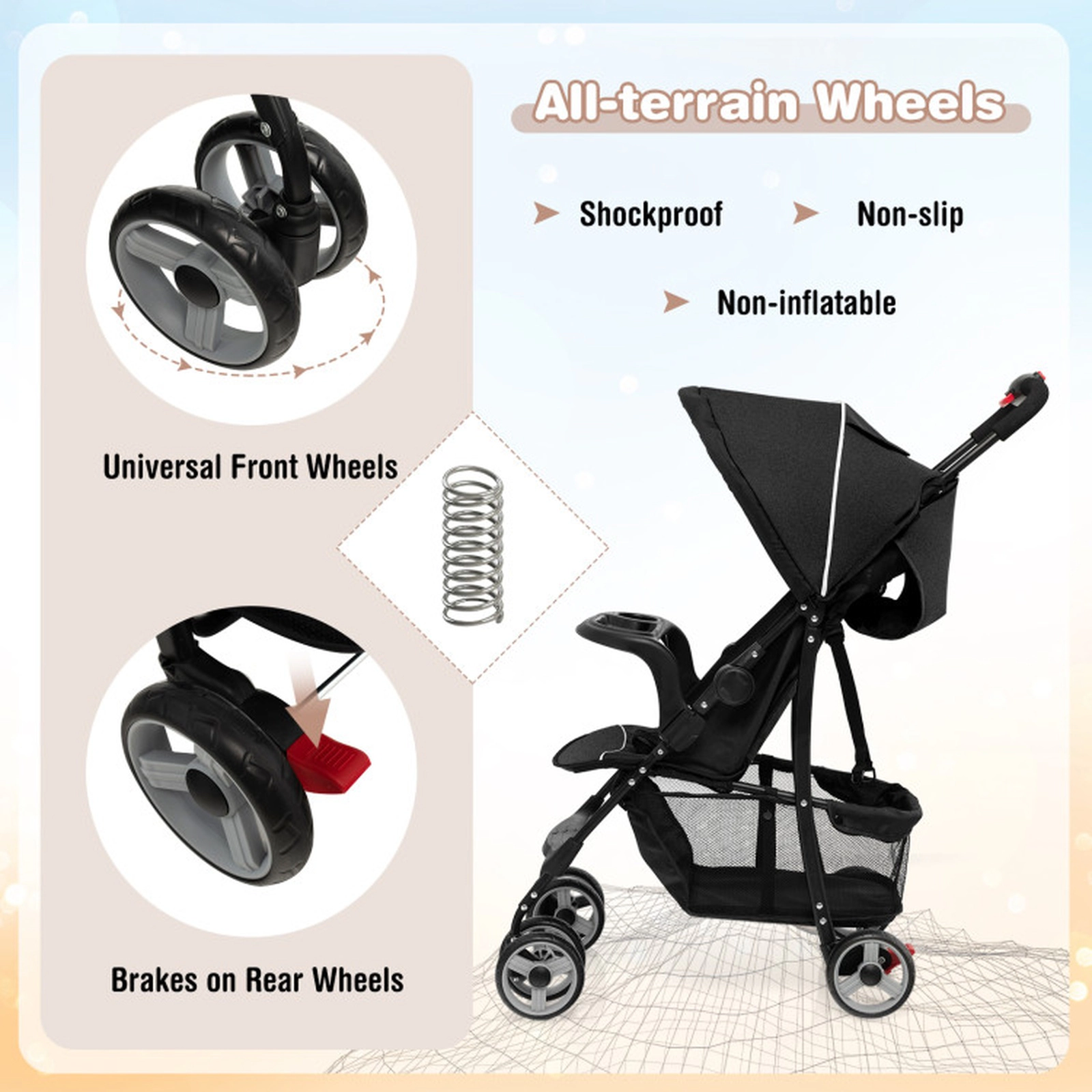 SUGIFT Toddler Travel Stroller for Airplane with Canopy and Adjustable Backrest 33-lb Capacity Ages 6-36 Months Black