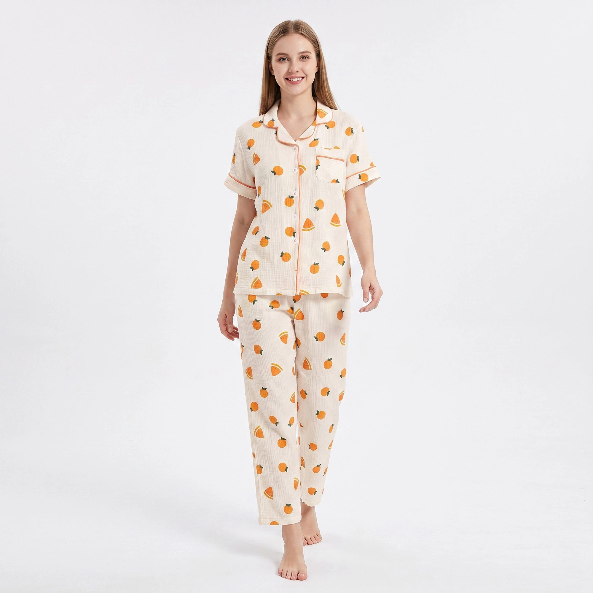 Anna-Kaci Women's 2-Piece Fruit Print Button Front Pajama Top and Relaxed Pants Sleepwear