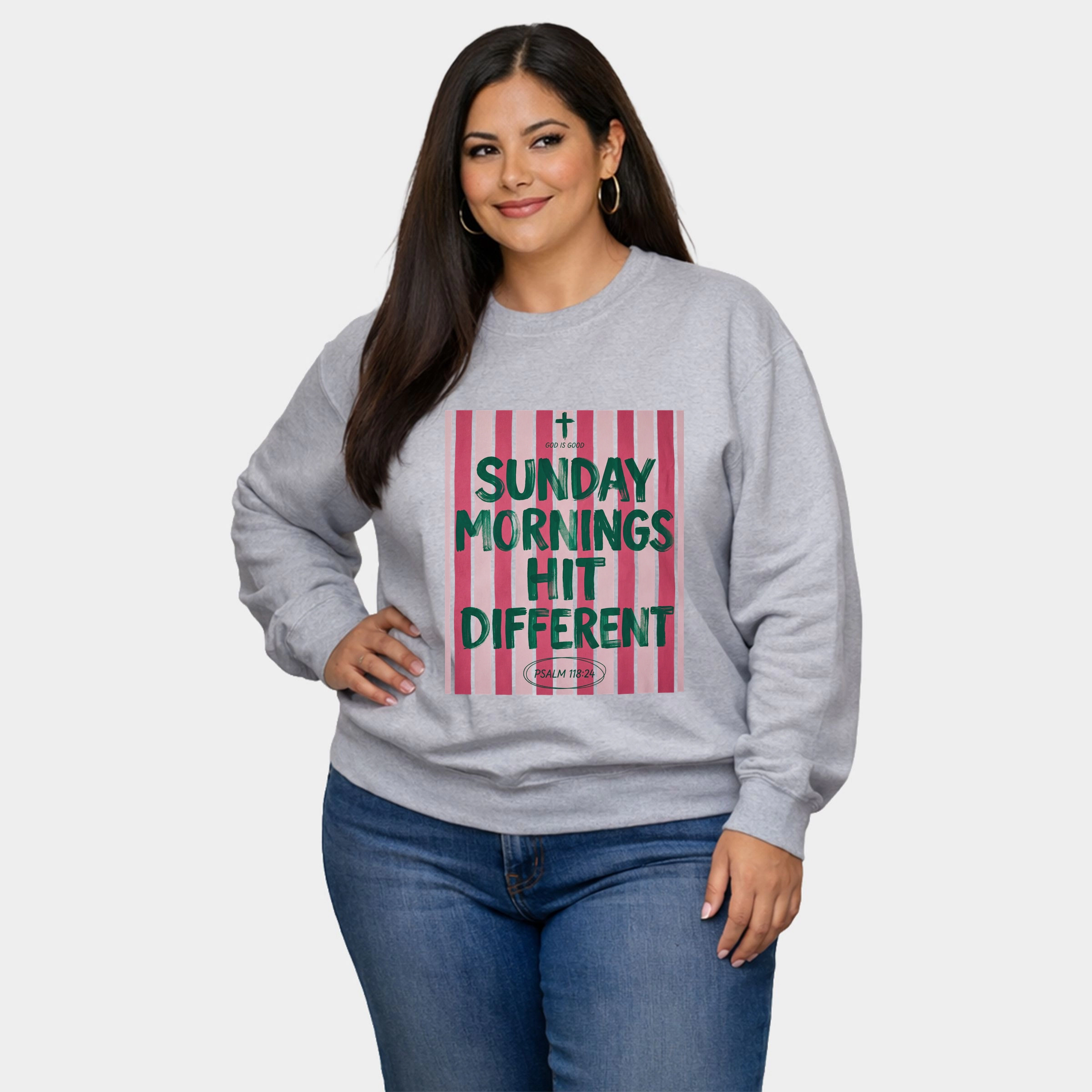 Simply Sage Market - Sunday Mornings Hit Different Stripes  Women's Plus Sized Graphic Sweatshirt