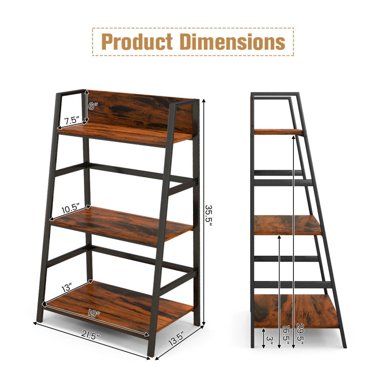 Hivvago 3-Tier Ladder Industrial Bookshelf with Metal Frame