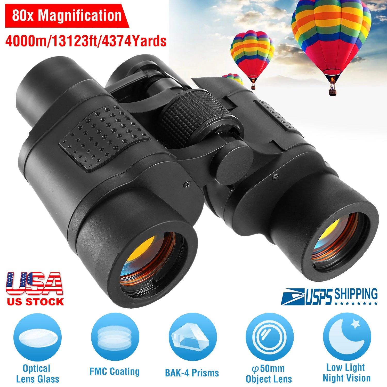 IMounTEK Unisex 80x50 HD Binoculars With Carrying Case
