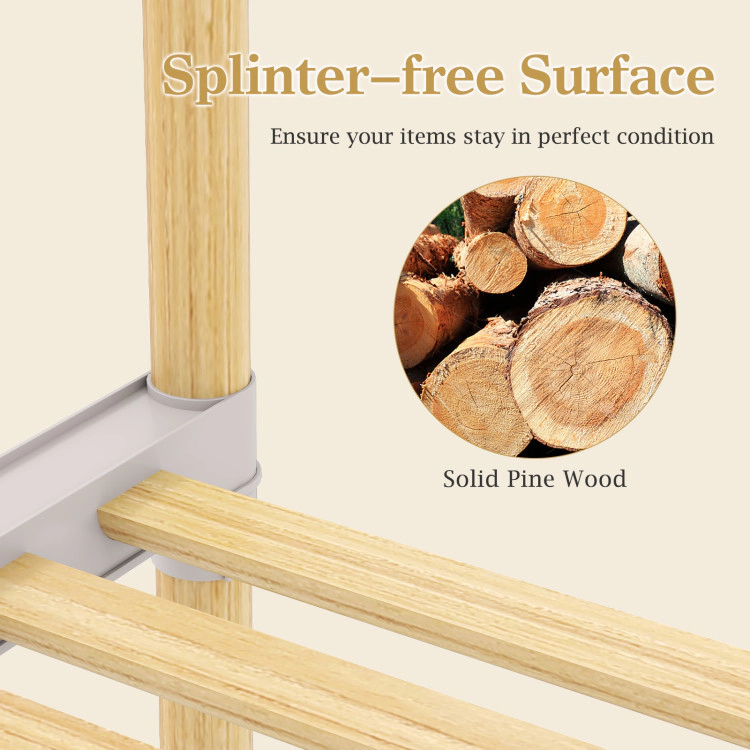 Hivvago Pine Wood Clothes Rack with 2-Tier Open Storage Shelf for Hanging Clothes