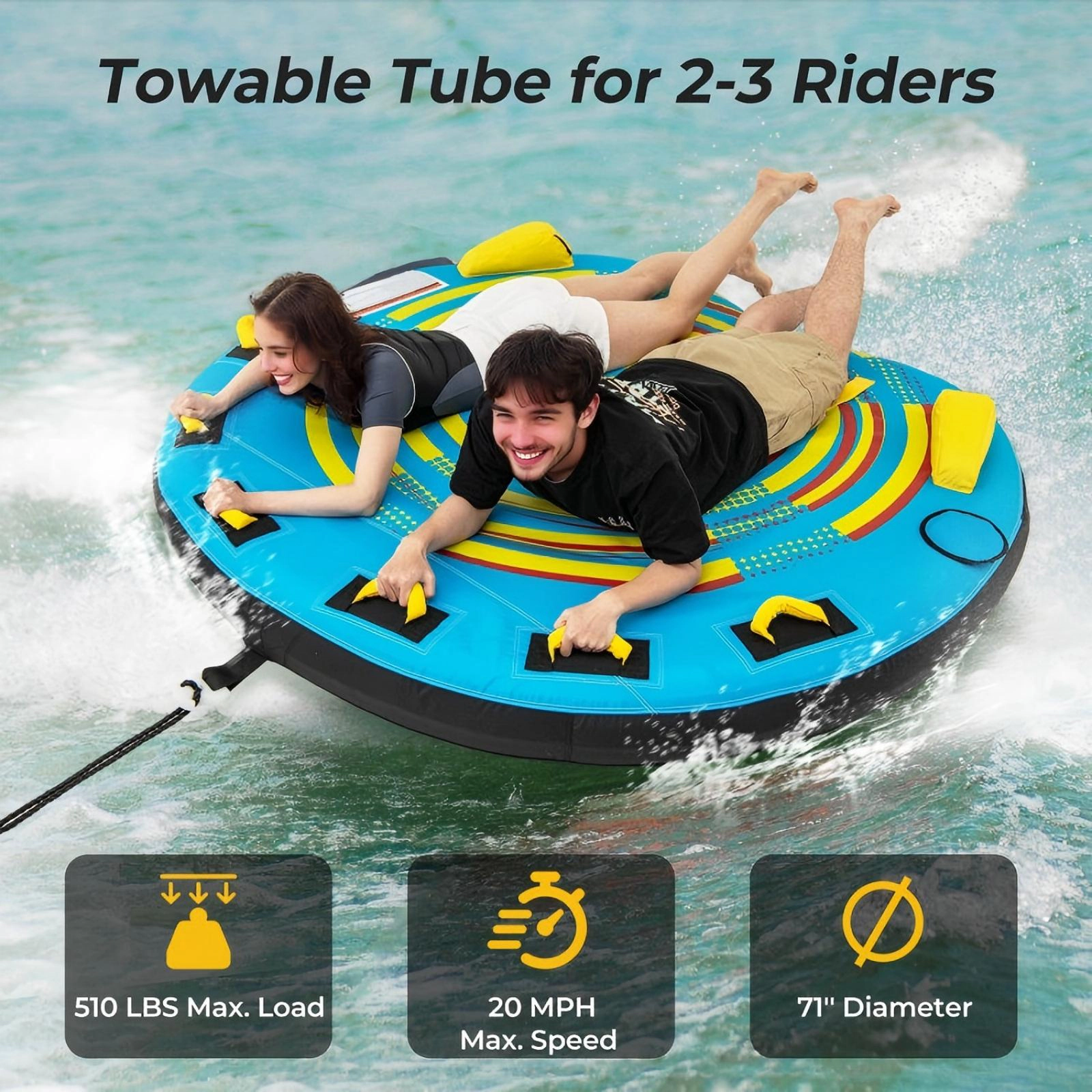 SUGIFT Teen Blue 3-Person Towable Tube with Double Valves and Bottom Drainage 78-in W 510-lb Load Capacity