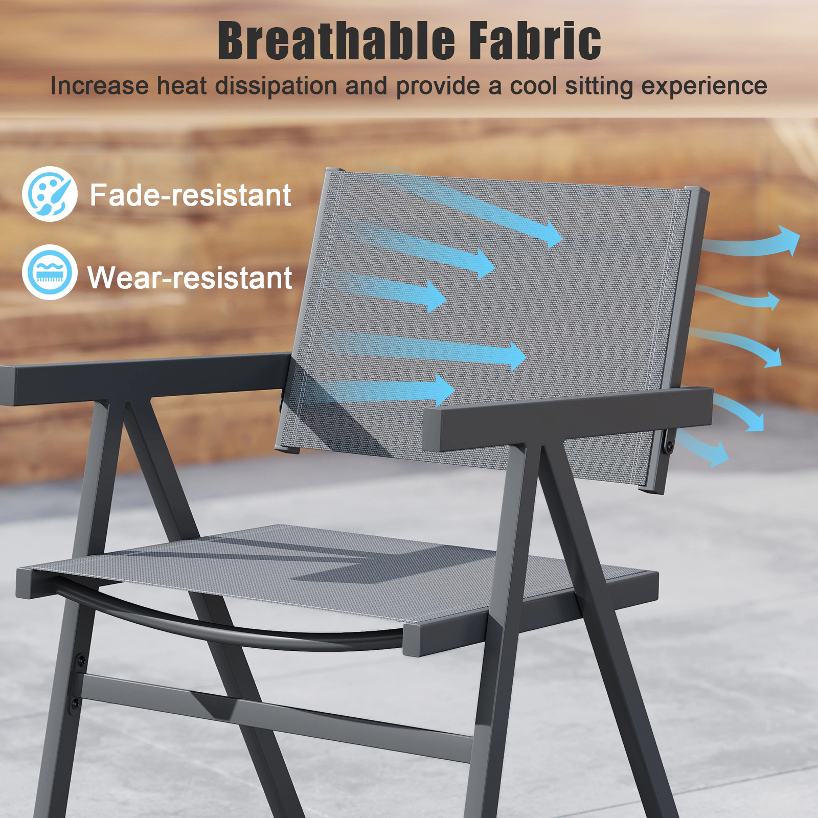 LJG Patio Chairs Set of 2 Outdoor Dining Chair with Breathable Fabric Seat