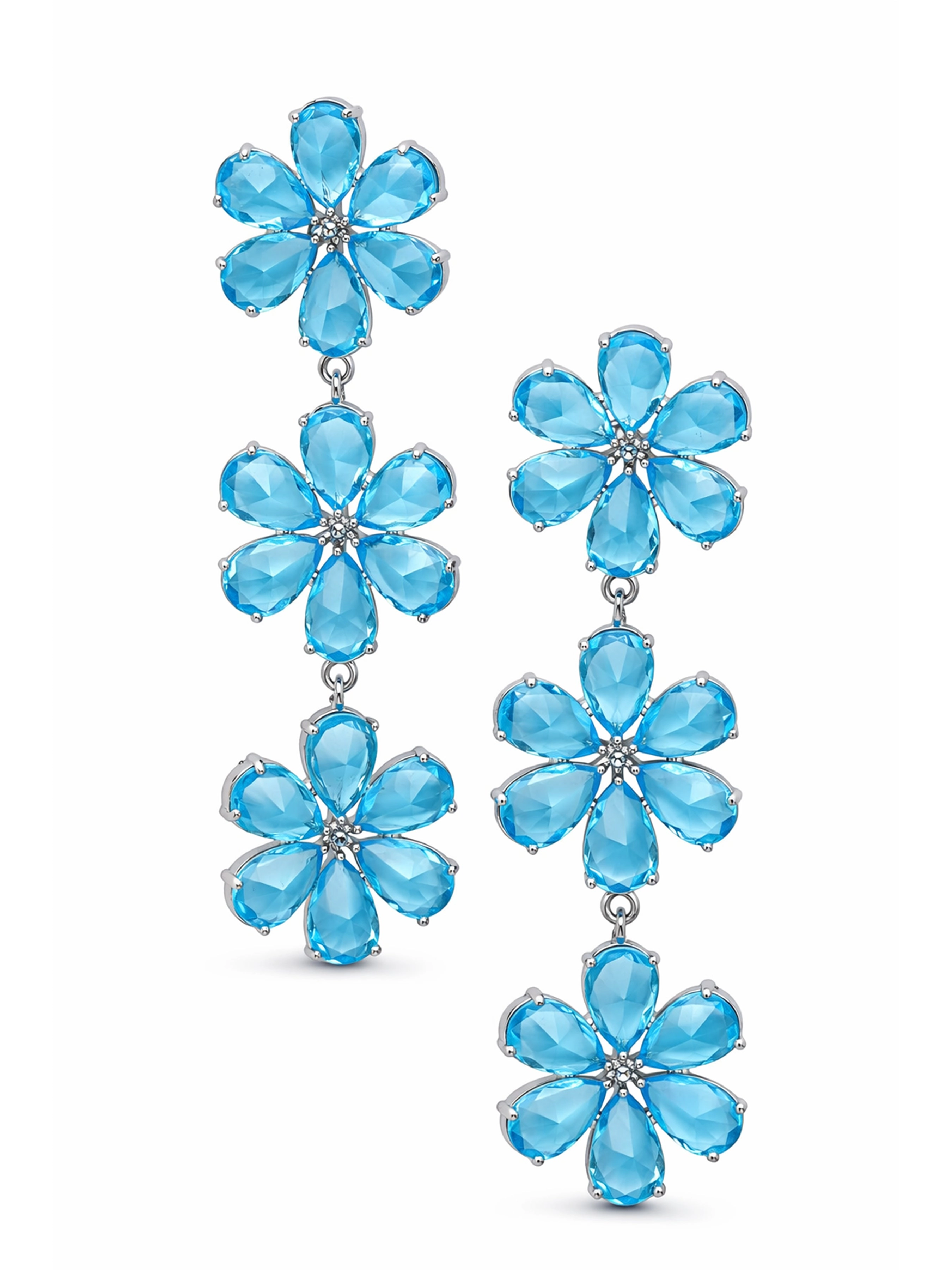 AGP PARIS Womens Triple Floral Crystal Drop Earrings