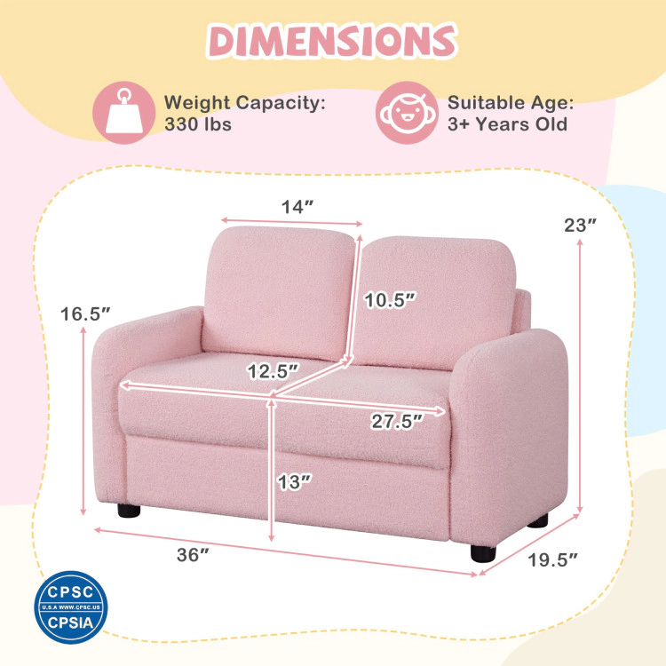Hivvago 2-Seat Kids Sofa Toddler Couch With Soft Teddy Fleece Upholstery And Solid Wooden Frame