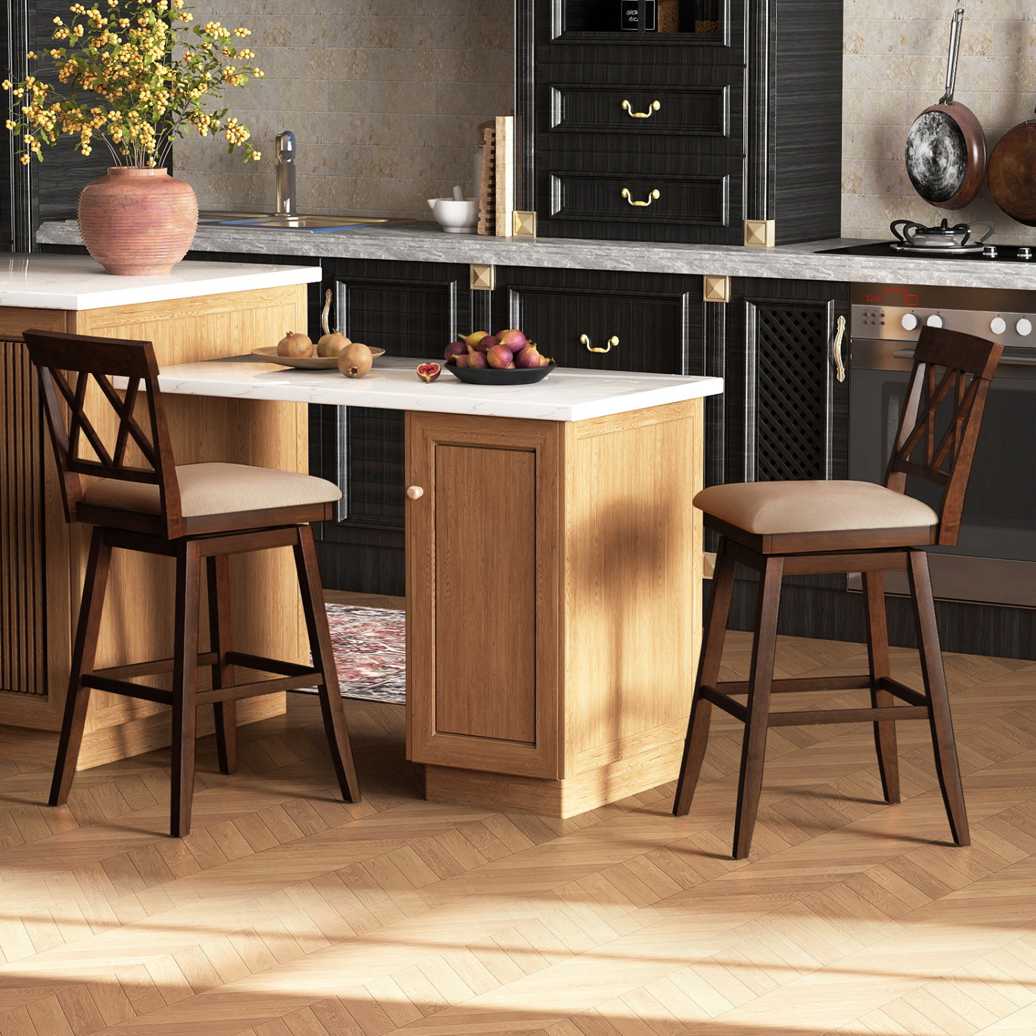 LJG 24 Inch Counter Height Barstools Set of 2 with Backrest and Seat Cushion-29 Inches