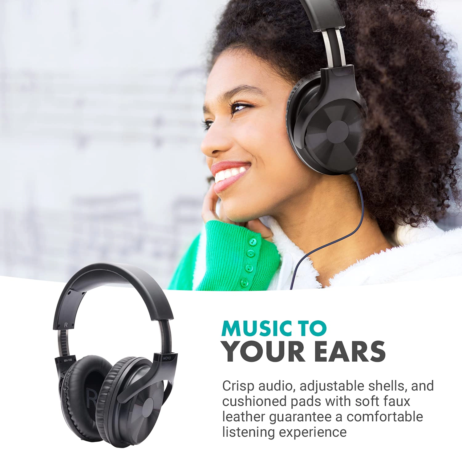 Movo MH-100 Hi-Fi Studio Headphones with Microphone - Wired Over Ear Headphones for Gaming and Music with 3.5mm