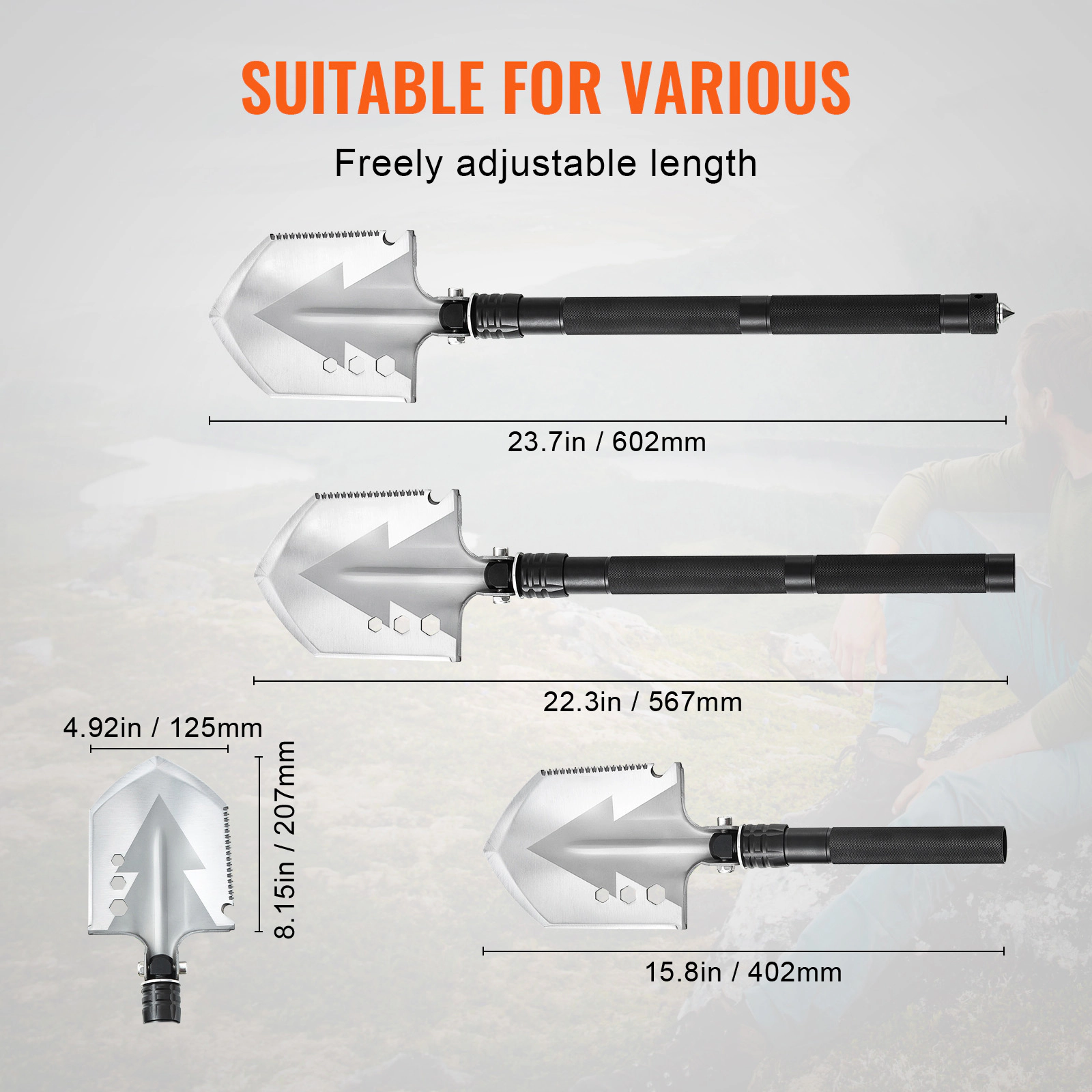 HONGGE Survival Shovel 1 Camping Shovel Folding Multitool Military Grade Portable Compact Tactical Shovel Multifunction