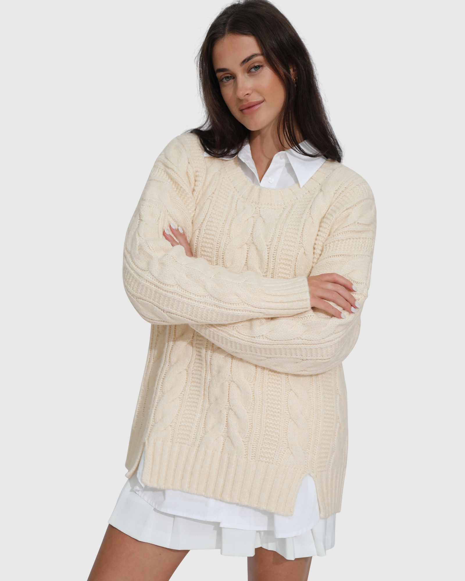Belle & Bloom Womens Perfect Me Oversized Crew Sweater