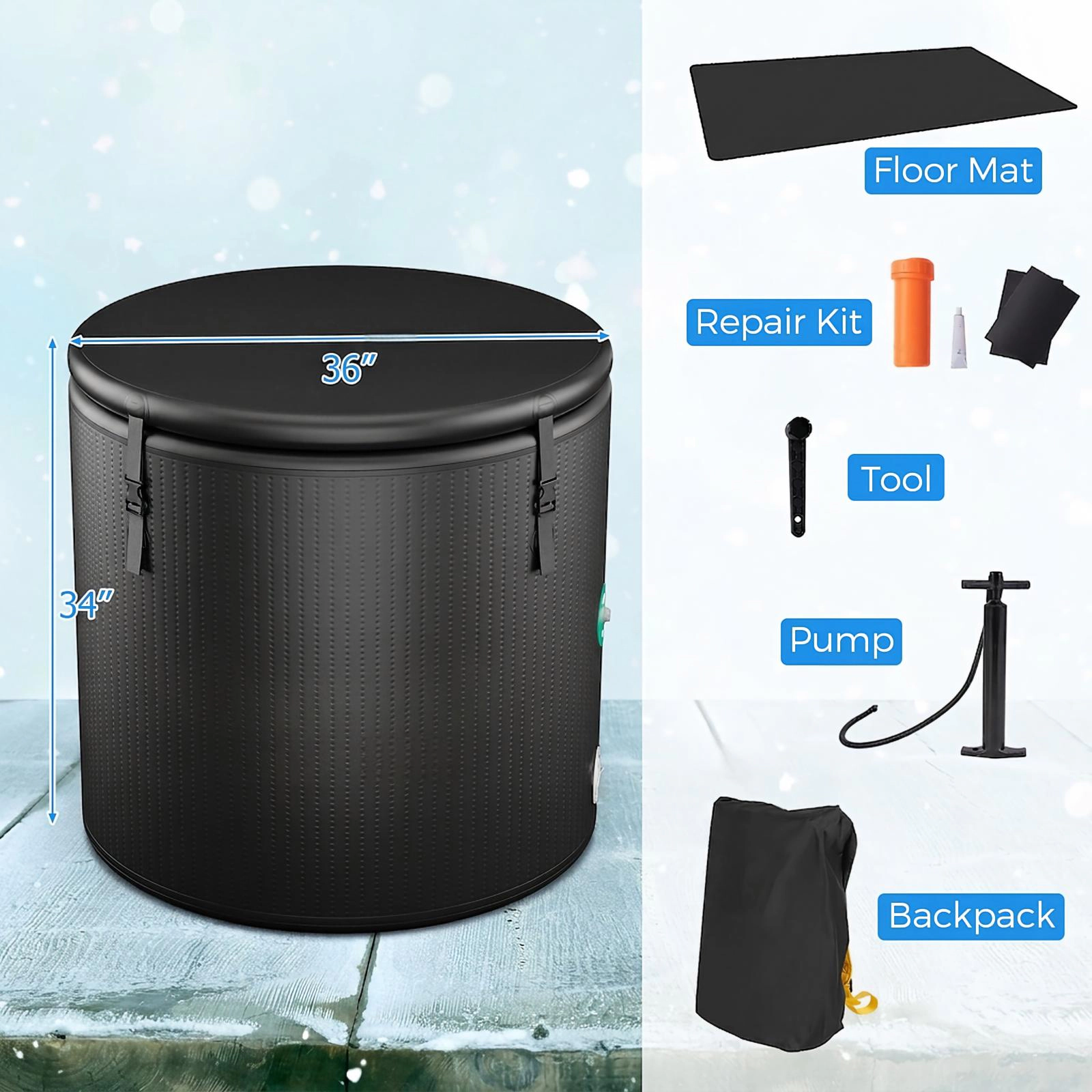 SUGIFT Black 79-Gal Inflatable Cold Plunge Tub with Insulated Cover 36-in Dia 34-in H 441-lb User Capacity