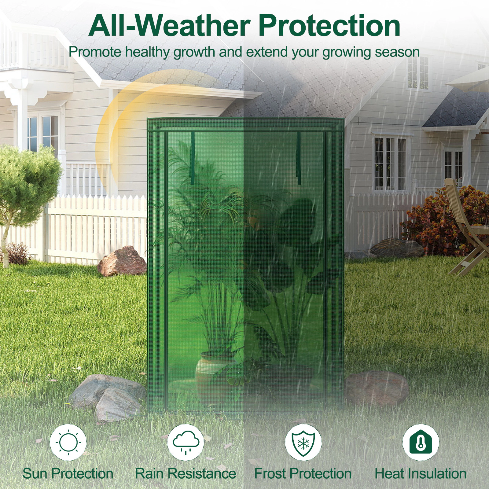 SUGIFT Portable Mini Greenhouse with PE Grid Cover and Roll-Up Zippered Door 59-in Tall Green/White