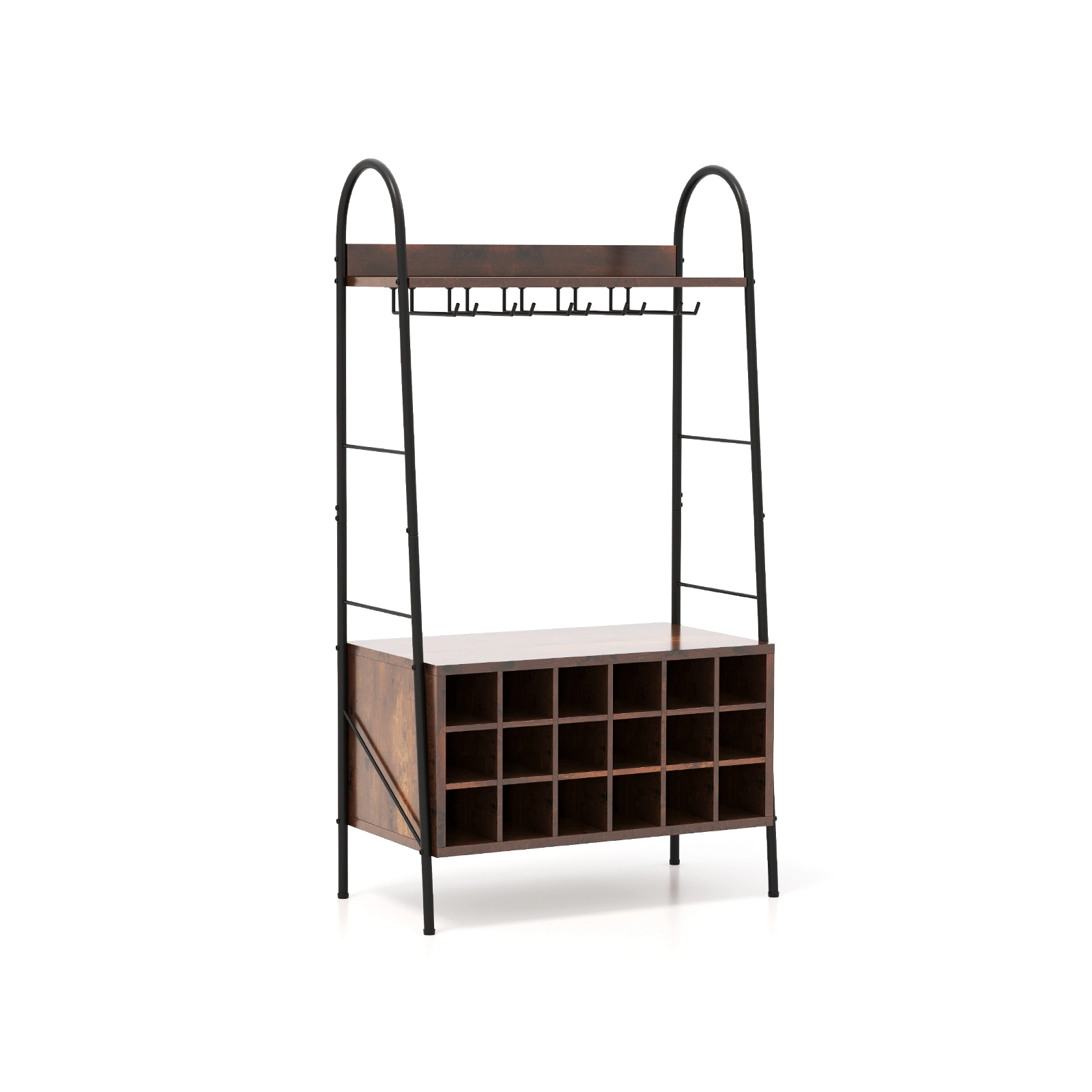 SUGIFT Bakers Rack Rustic Brown with Detachable 18-Bottle Wine Rack and Stemware Holder