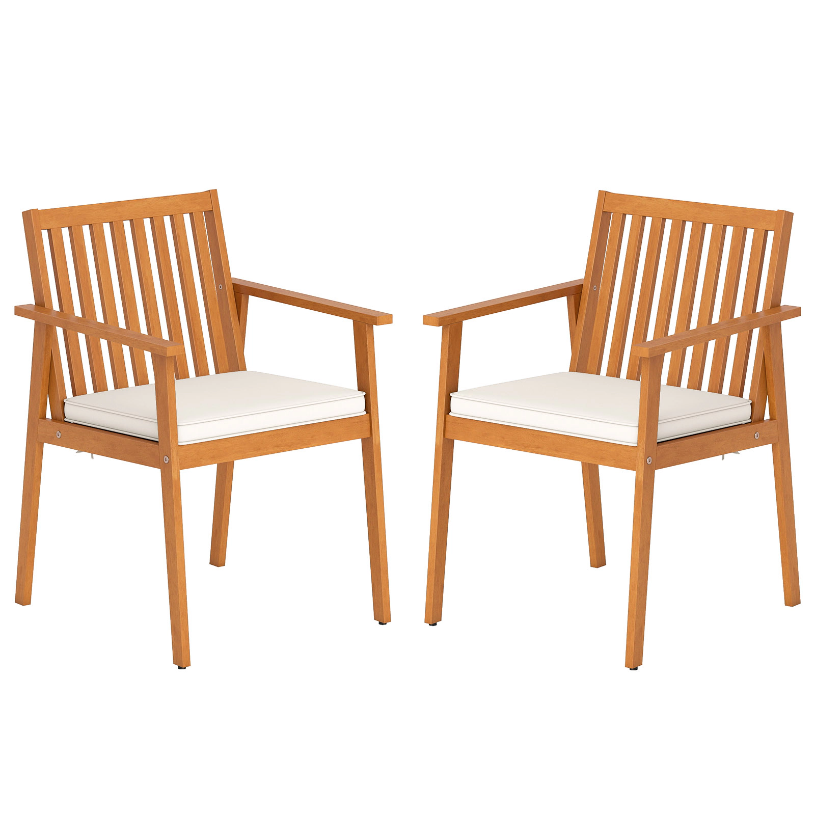 LJG 2 Pieces Patio Dining Chairs Outdoor Acacia Wood with Removable Padded Cushion