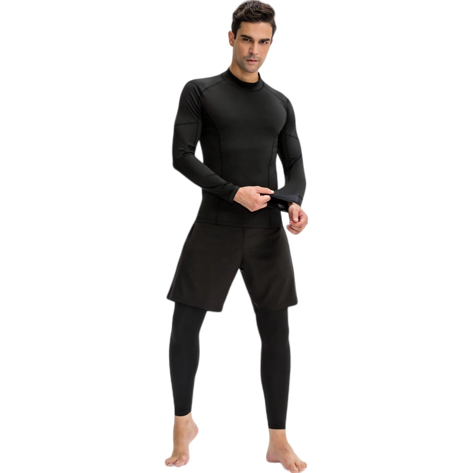 Anna-Kaci Men's Long Sleeve Compression Shirt with Contrast Stitching and Athletic Fit