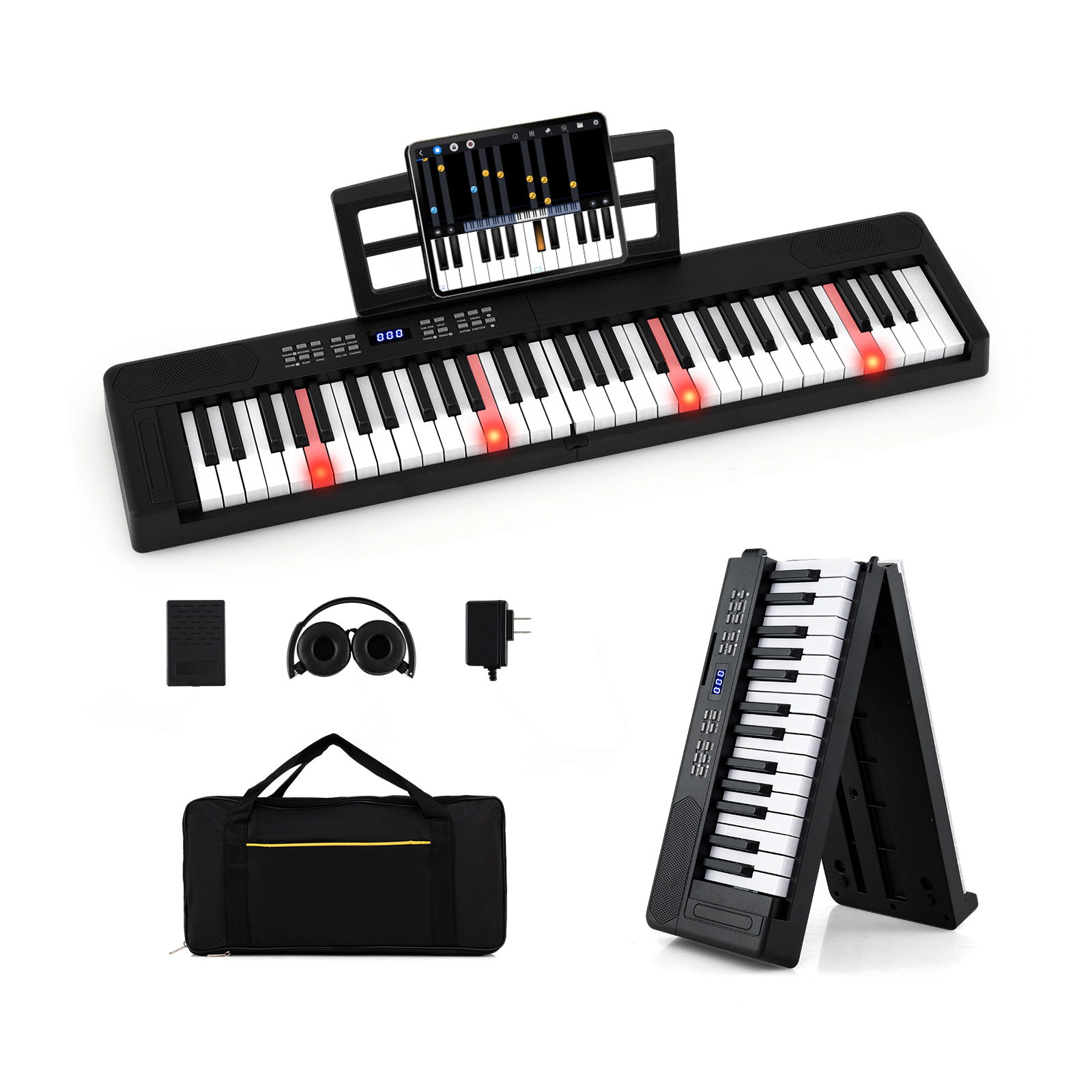 SUGIFT 61-Key Full-Size Electronic Piano Keyboard with MIDI and Split Function 37-in Unfolded 19-in Folded 7-lb Black