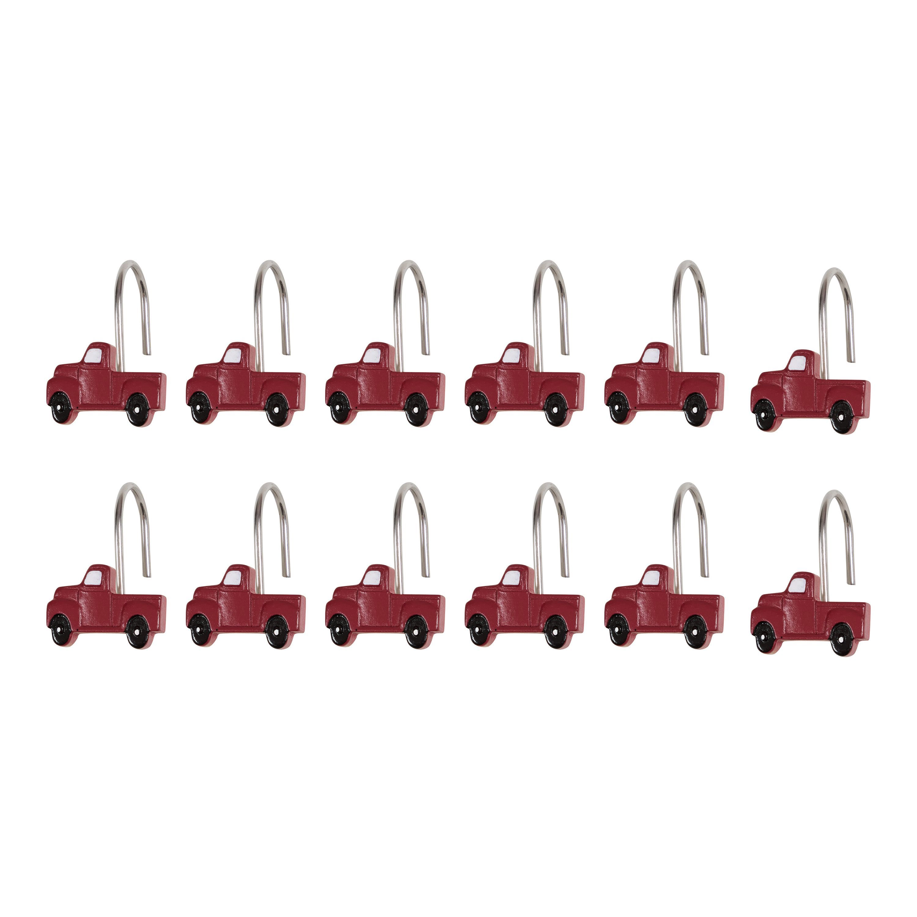 Kate Aurora Tis' The Season Holiday Christmas Trucks Fabric Shower Curtain With 12 Matching Hooks
