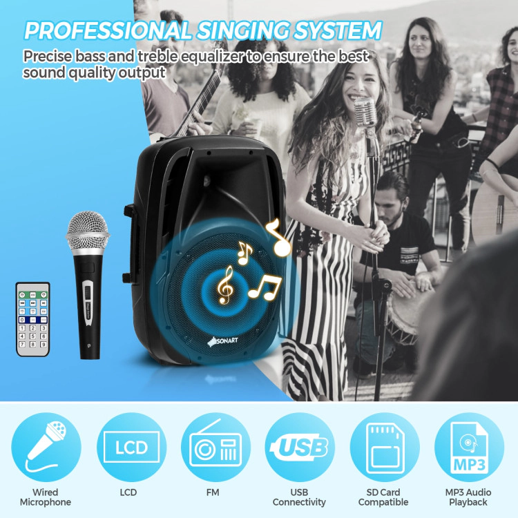 Hivvago Dual 10 Inch 1600W Powered Mic Speaker Speakers With Bluetooth