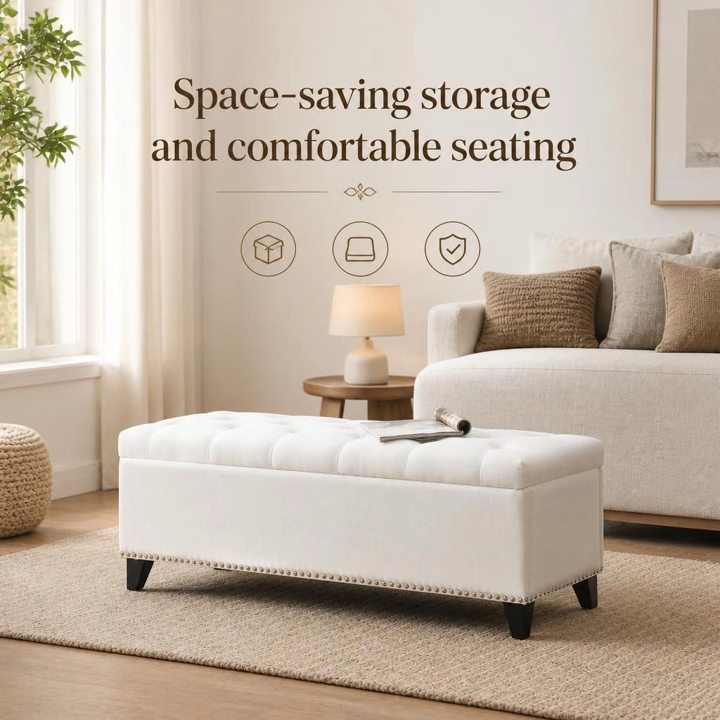 GOODSILO Long Rectangular Upholstered Ottoman Extra Seating