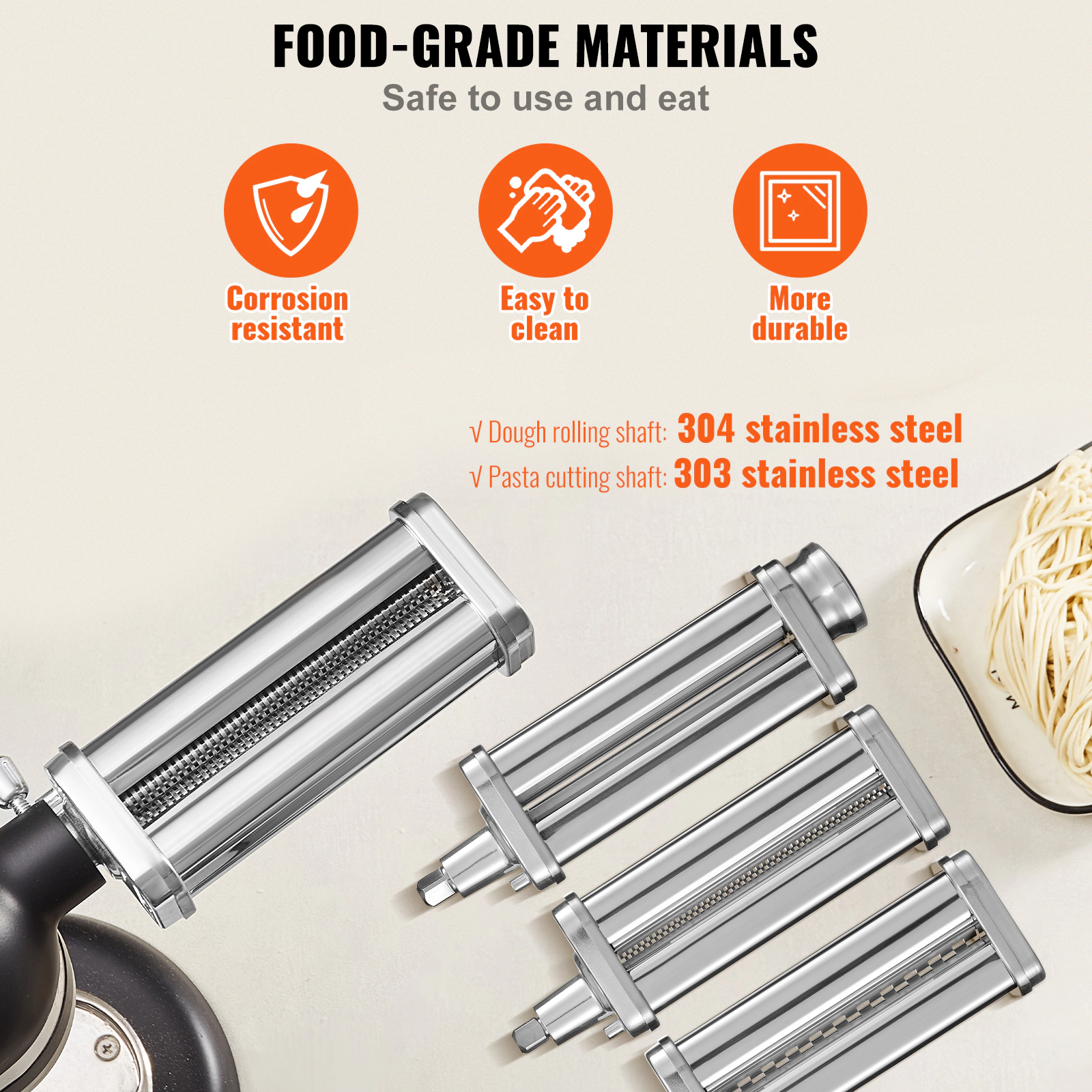 HONGGE Pasta Attachment for KitchenAid Stand Mixer Stainless Steel Roller Cutter Set Including Sheet