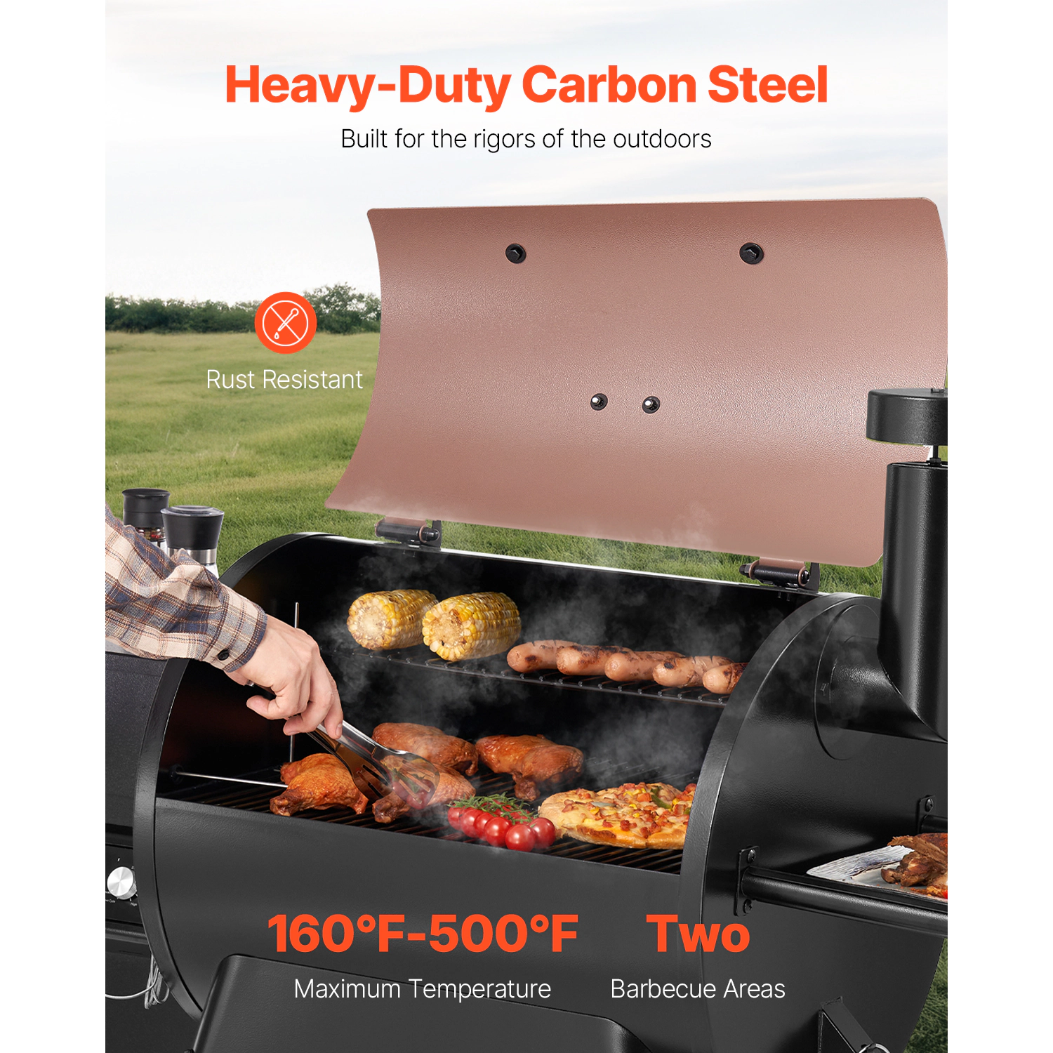 HONGGE Wood Pellet Grill Smoker 8 in 1 BBQ Grills for Outdoor Cooking 575 Square Inches Cook Area Electric Grill Smoker