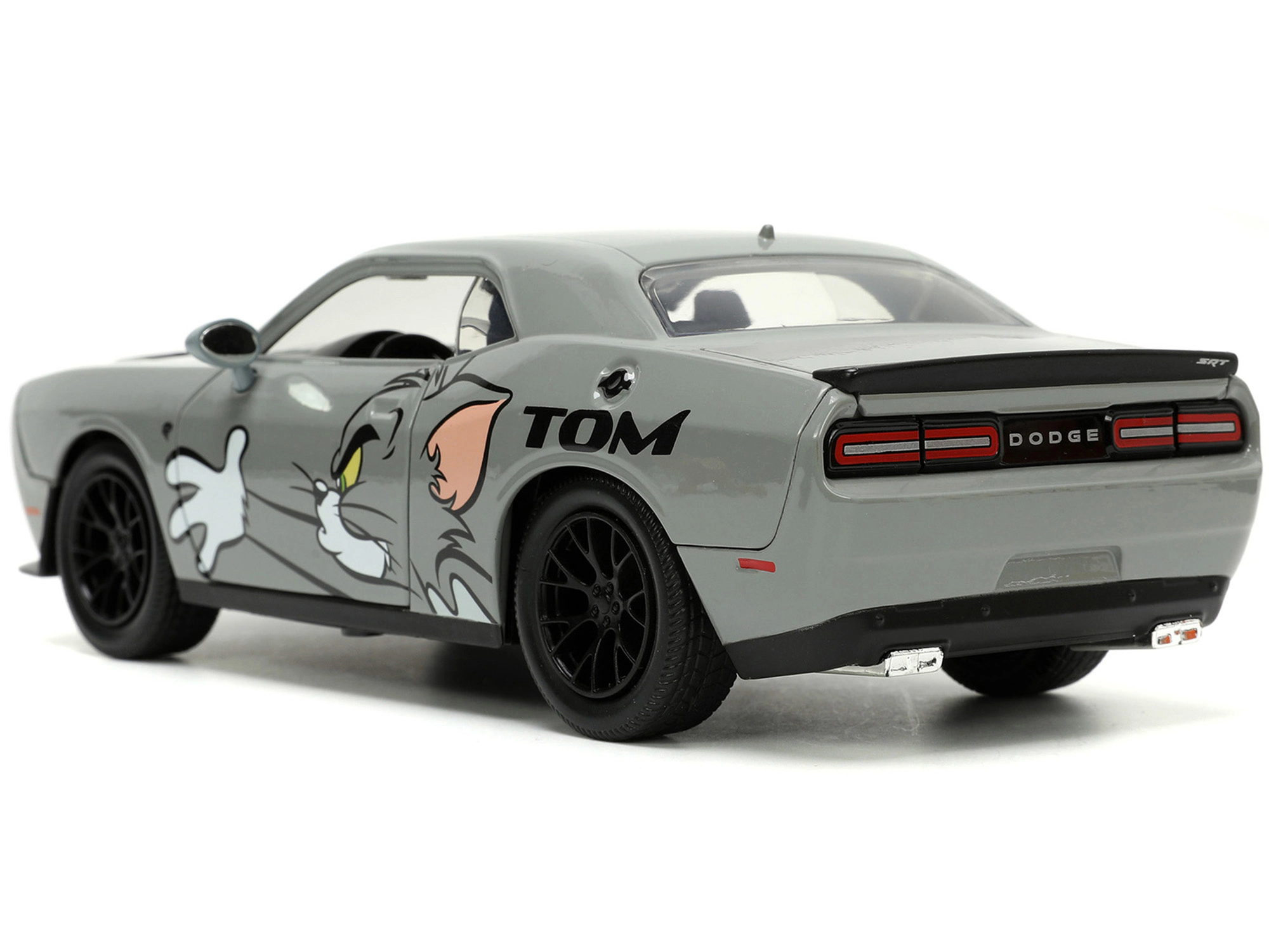 Jada 2015 Dodge Challenger Hellcat Gray with "Tom" Graphics and Jerry Diecast Figure "Tom and Jerry"