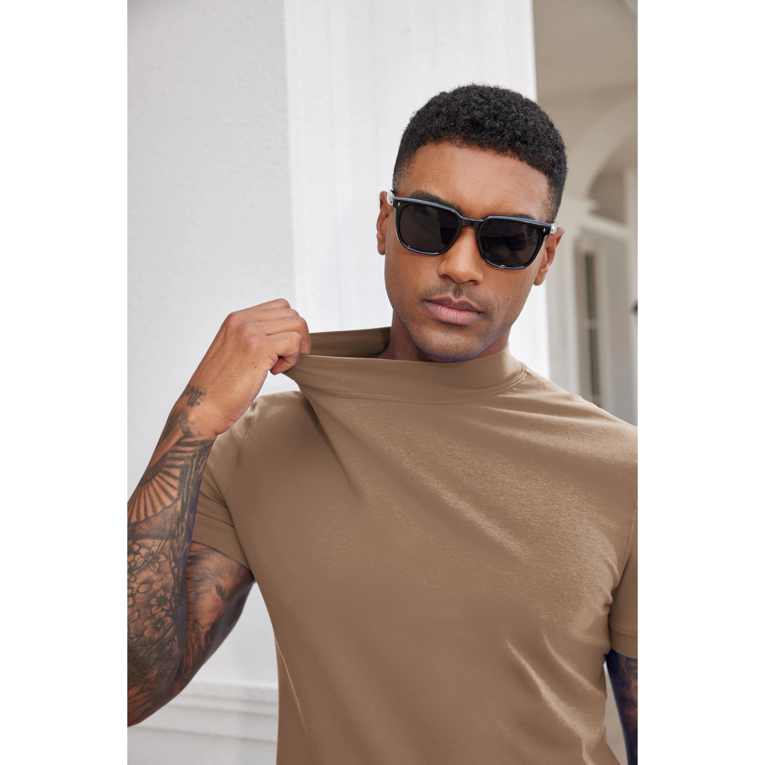 COOFANDY Men's Regular Fit Short Sleeve Mock Neck T-Shirt