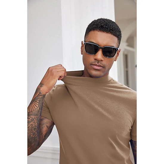 COOFANDY Men's Regular Fit Short Sleeve Mock Neck T-Shirt