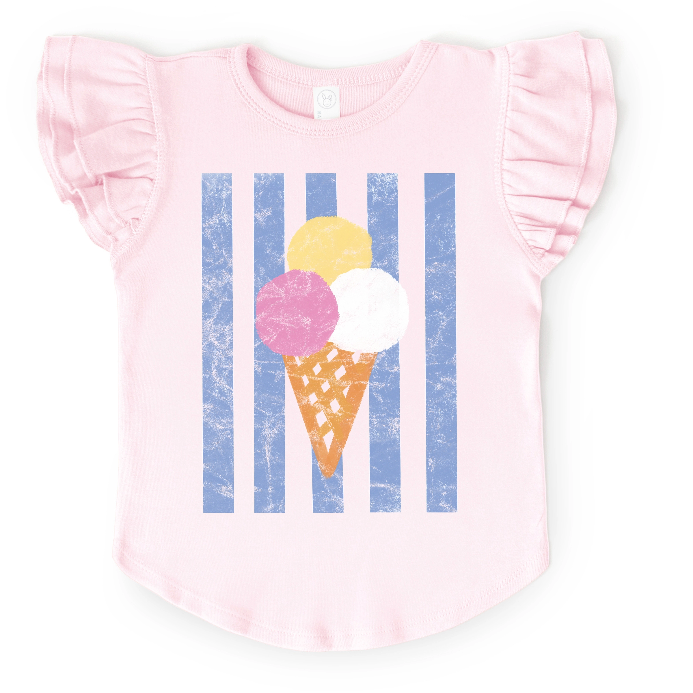 The Juniper Shop - Girl's Flutter Sleeve Graphic T-Shirt Ice Cream Cone Stripes