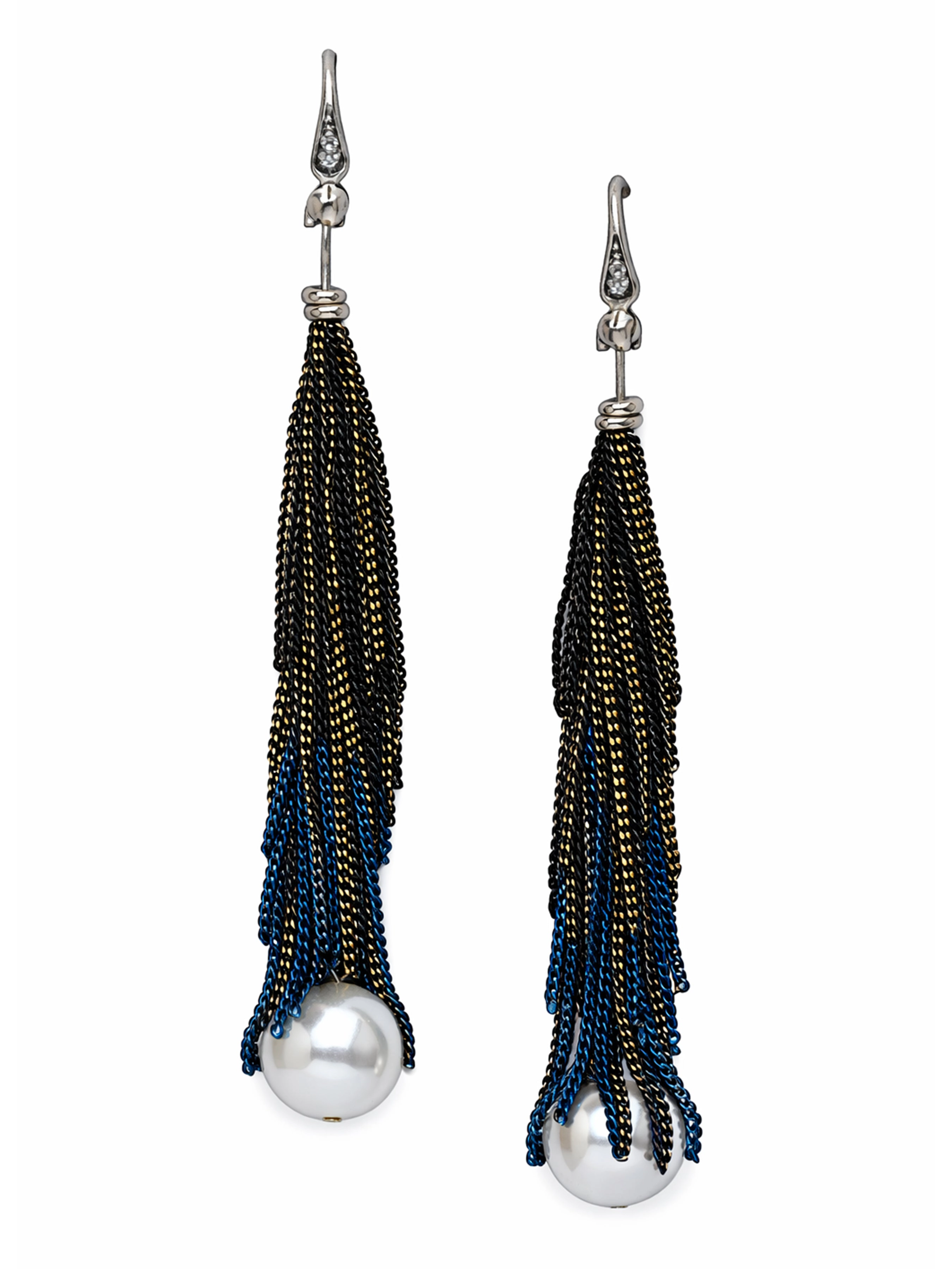 AGP PARIS Womens Ombre Chain Tassel Pearl Drop Earrings