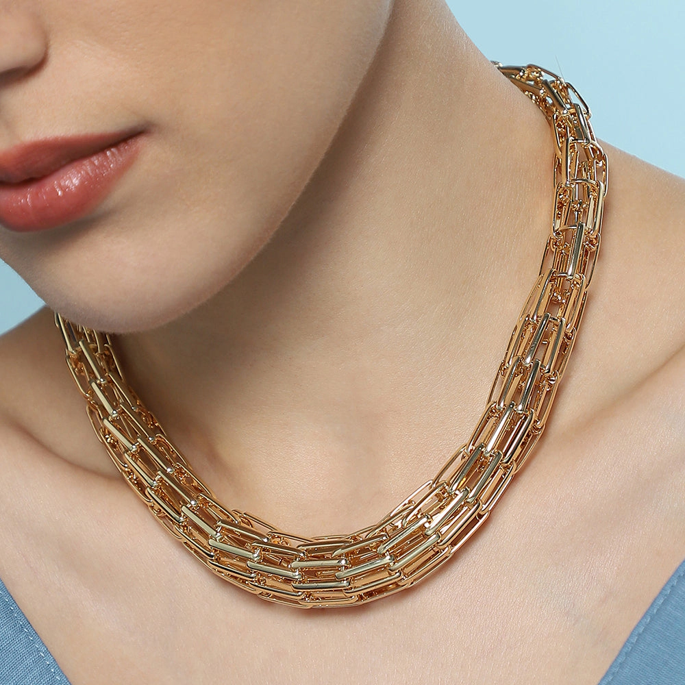 SOHI Women's The Braid Pin-Link Chain Necklace - California Gold