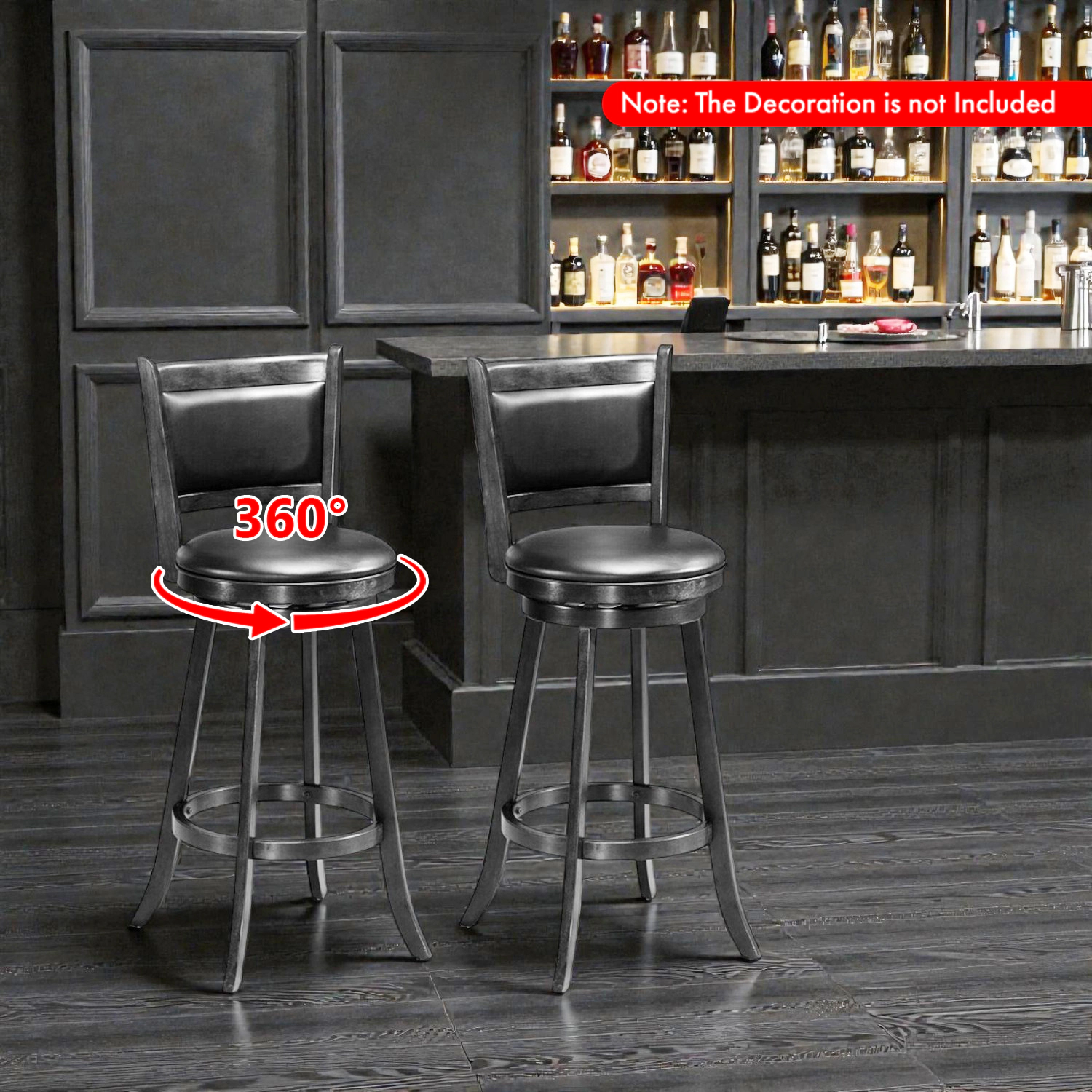 Hivvago Set of 2 29-Inch Wooden Swivel Bar Stools with Cushioned PVC Seats