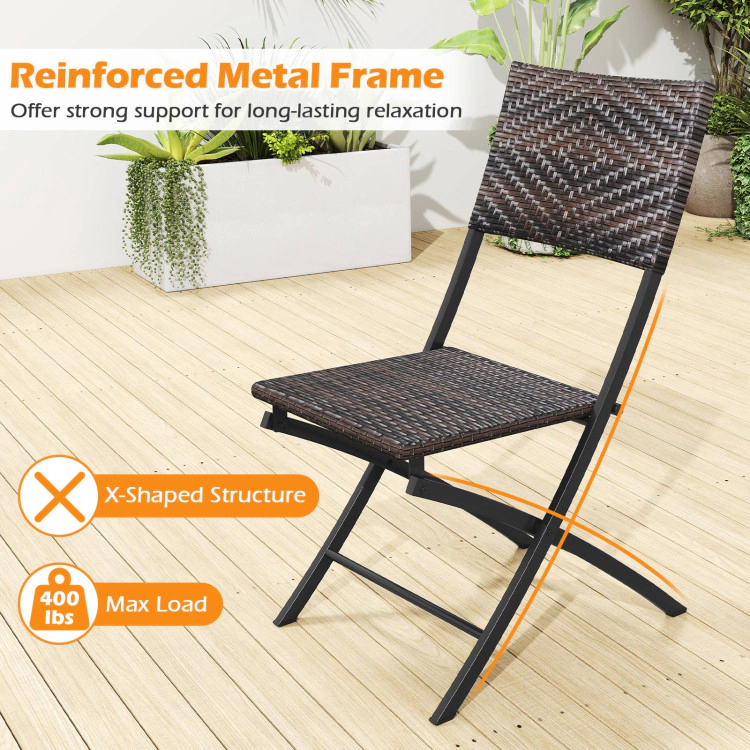 Hivvago 3 Piece Rattan Bistro Set Outdoor Folding Dining Table And Chairs With Wicker Seat