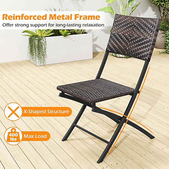 Hivvago 3 Piece Rattan Bistro Set Outdoor Folding Dining Table And Chairs With Wicker Seat