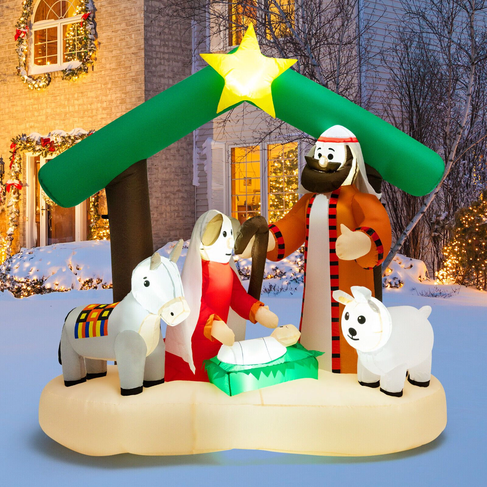 SlickBlue Unisex 6.7 Feet Lighted Inflatable Christmas Nativity Scene