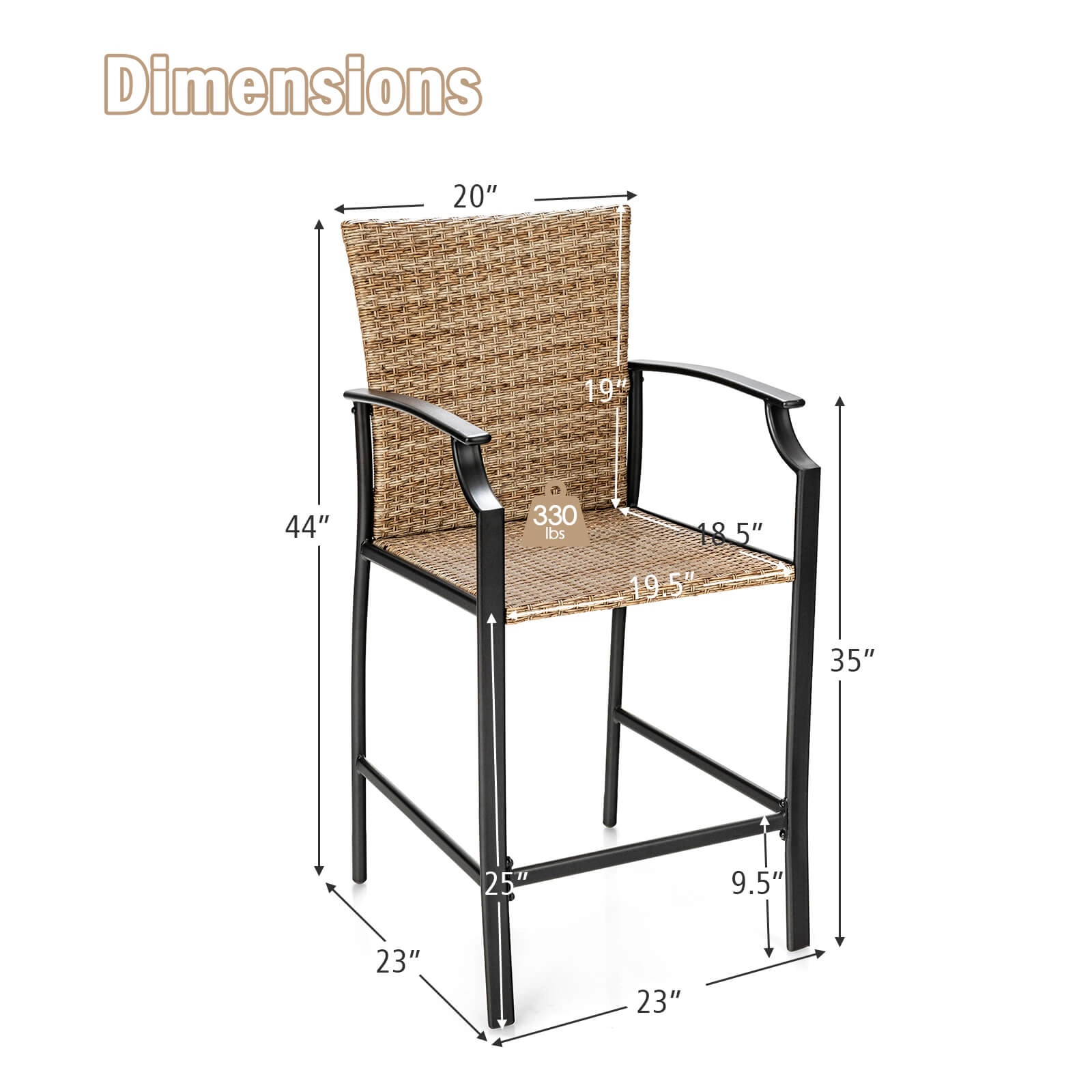 SUGIFT Set of 4 Armrests High Backrest and 2-in Cushions Patio Rattan 330-lb Rated Bar Stools Beige