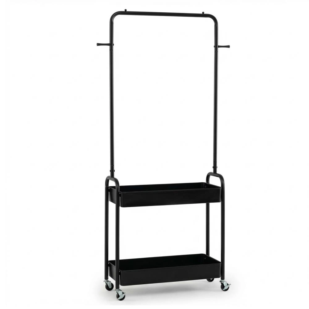 Hivvago Heavy-Duty Laundry Cart With Hanging Rod And 2 Storage Baskets For Bedroom