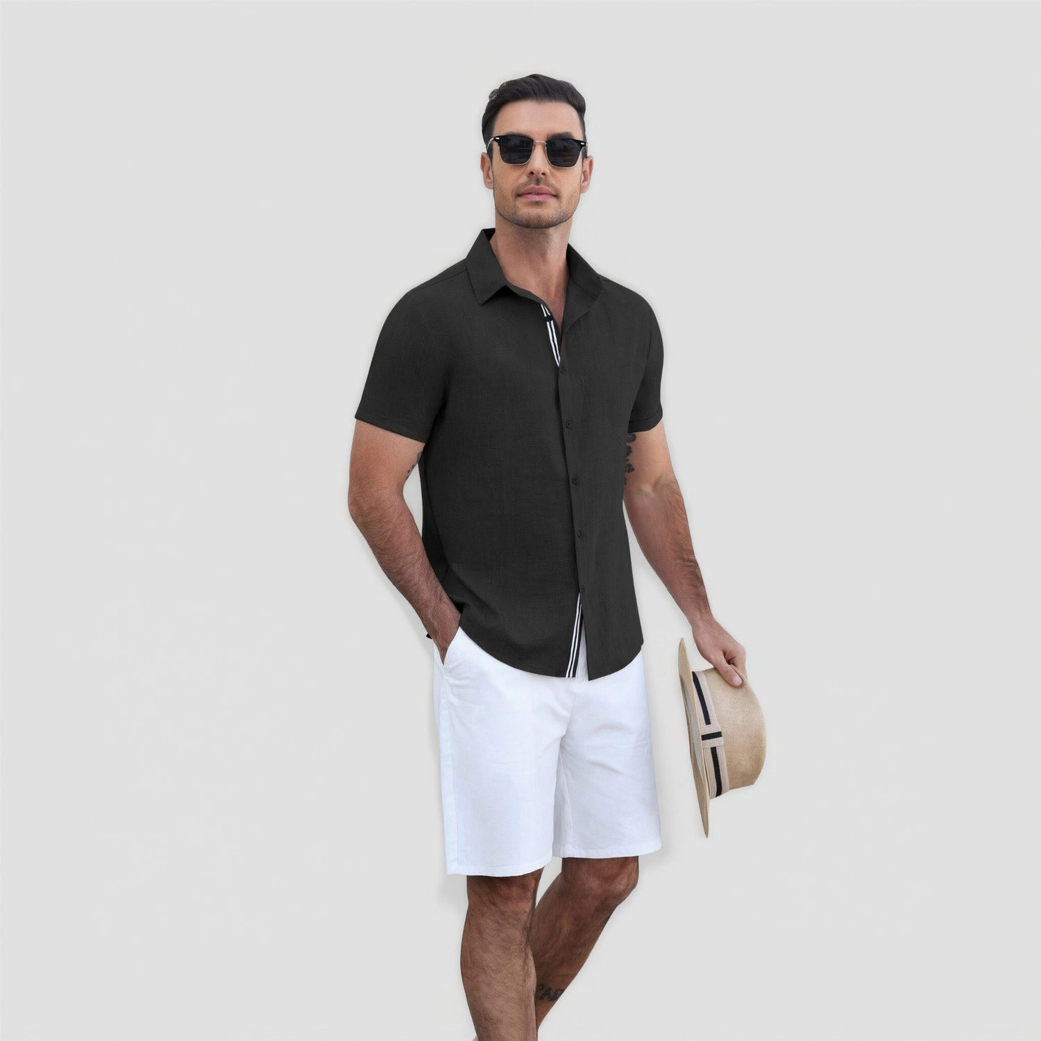 COOFANDY Mens Short Sleeve Button Down Shirts  Lapel Collar Casual Beach Tops