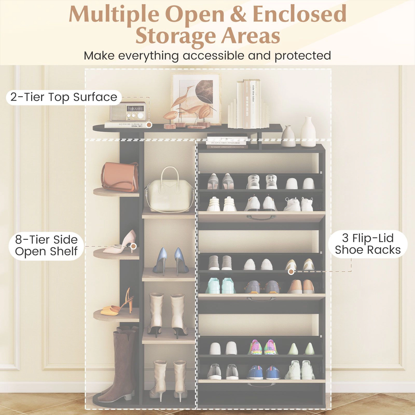 SlickBlue Entryway Shoe Storage Cabinet with 3 Flip Doors and Shelves