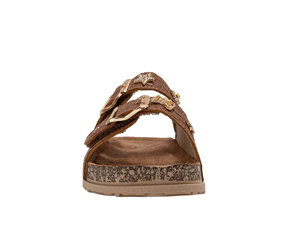 bebe Girl's Footbed Sandals with Buckle Straps and Charm Accents