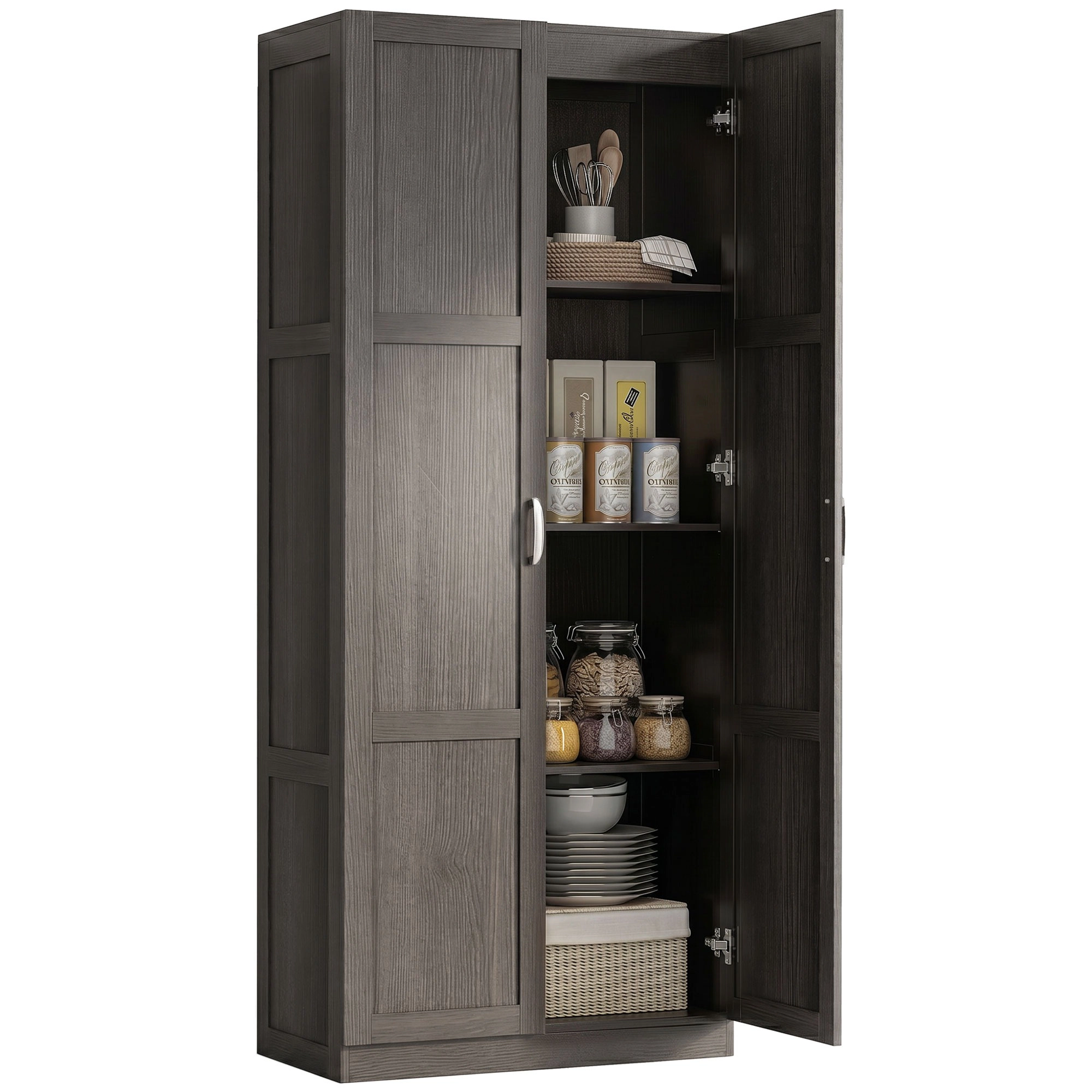 HONGGE Farmhouse Pantry Cabinet, 71" Tall Kitchen Pantry Storage Cabinet with Soft-Close Hinges, Adjustable Shelves