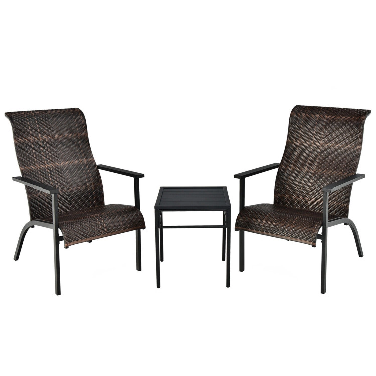 Hivvago 3 Pieces Patio Rattan Bistro Set With High Backrest And Armrest