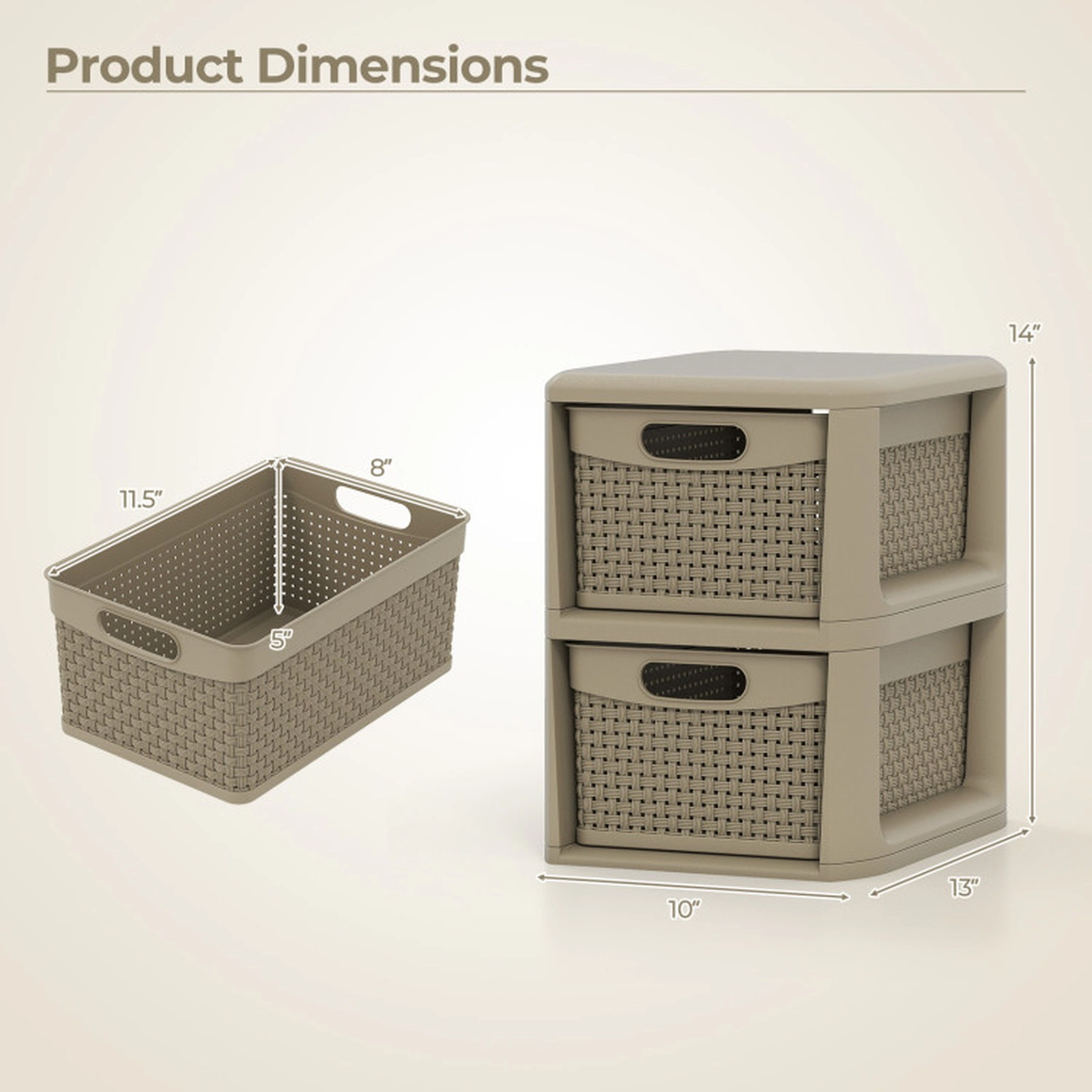 SUGIFT Brown 2-Drawer Bathroom Storage Organizer with Wicker Pattern and Dual-Side Handles