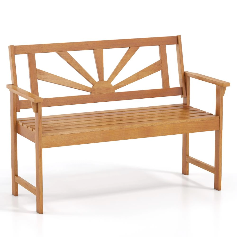 Hivvago 2-Seater Acacia Wood Loveseat Bench With Backrest And Armrests For Patio