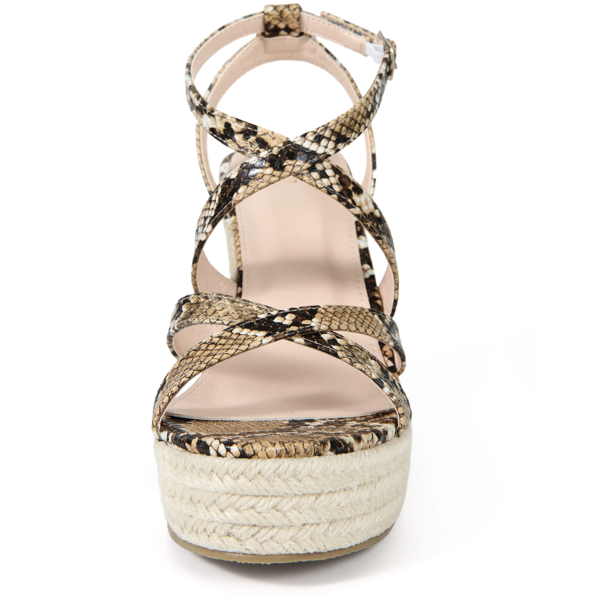 BLISSFUL STEP Women's Snake Print Strappy Platform Wedge Heel Espadrille Sandals
