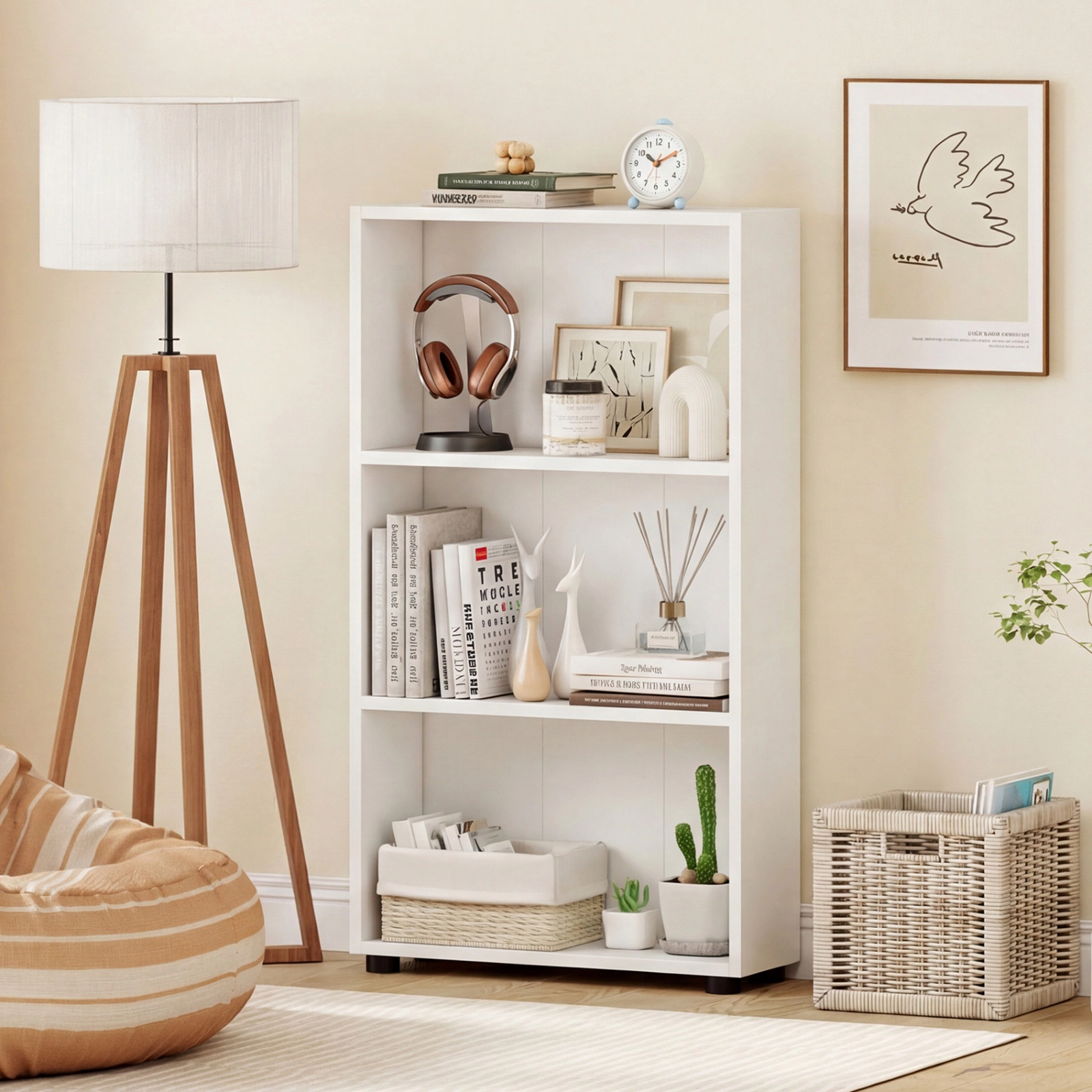 SUGIFT White 3-Tier Bookcase 42 in Tall Book Shelf with Anti-Tipping Kit